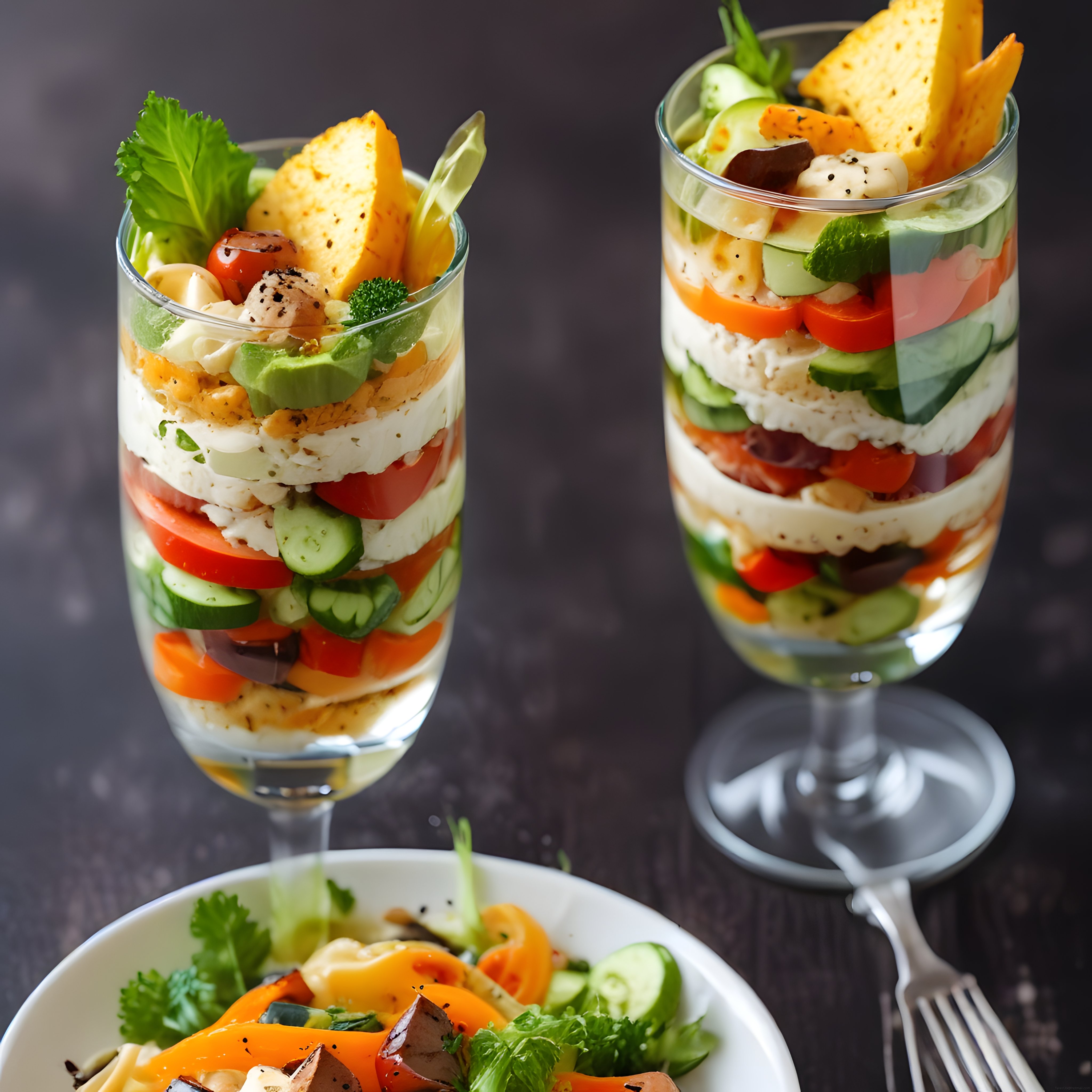 Katmanlı Bardak Salata: Taze Sebzeler ve Peynirle Etkileyici Sunum