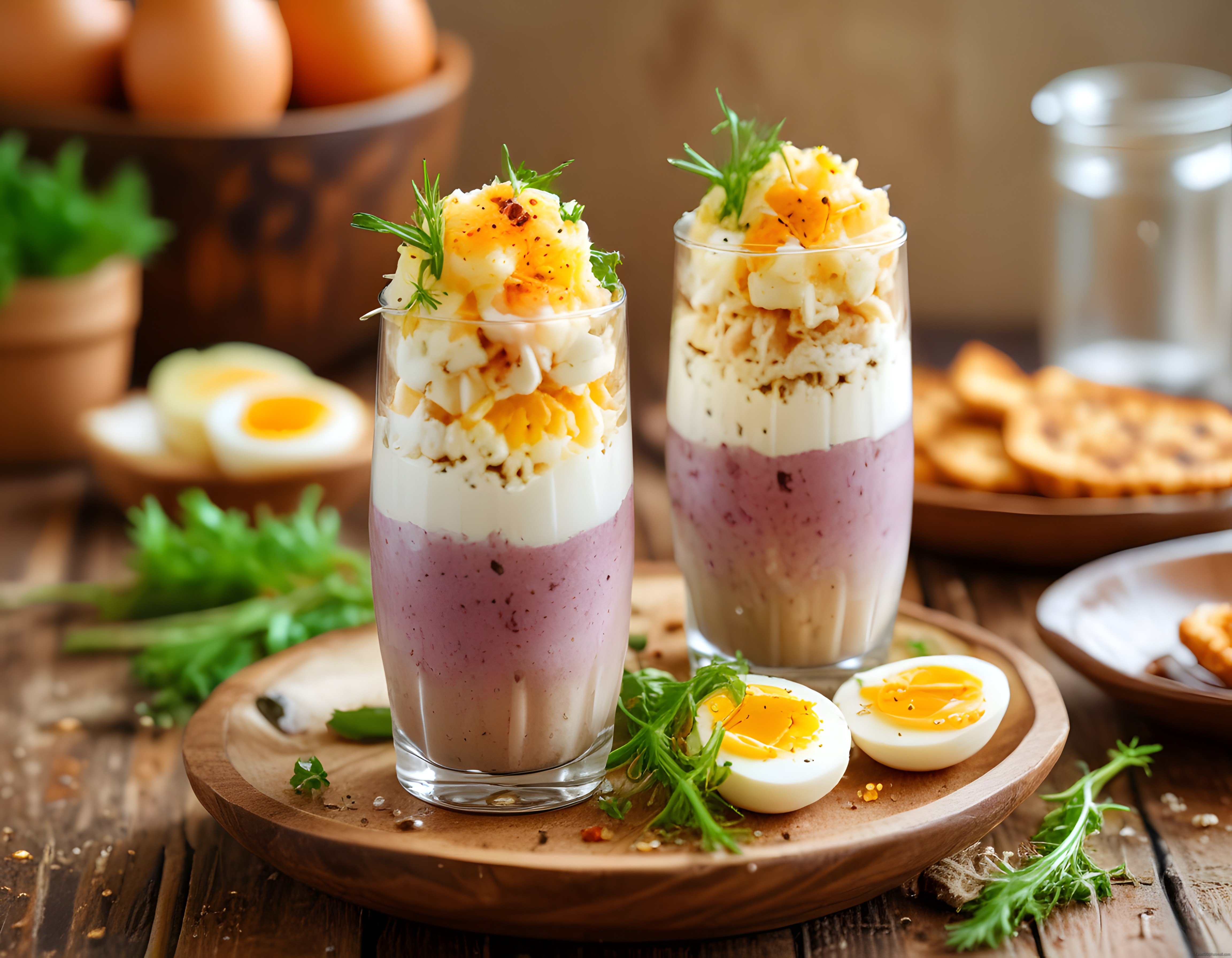 Katmanlı Haşlanmış Yumurta ve Peynirli Kahvaltı Bardakları Tarifi