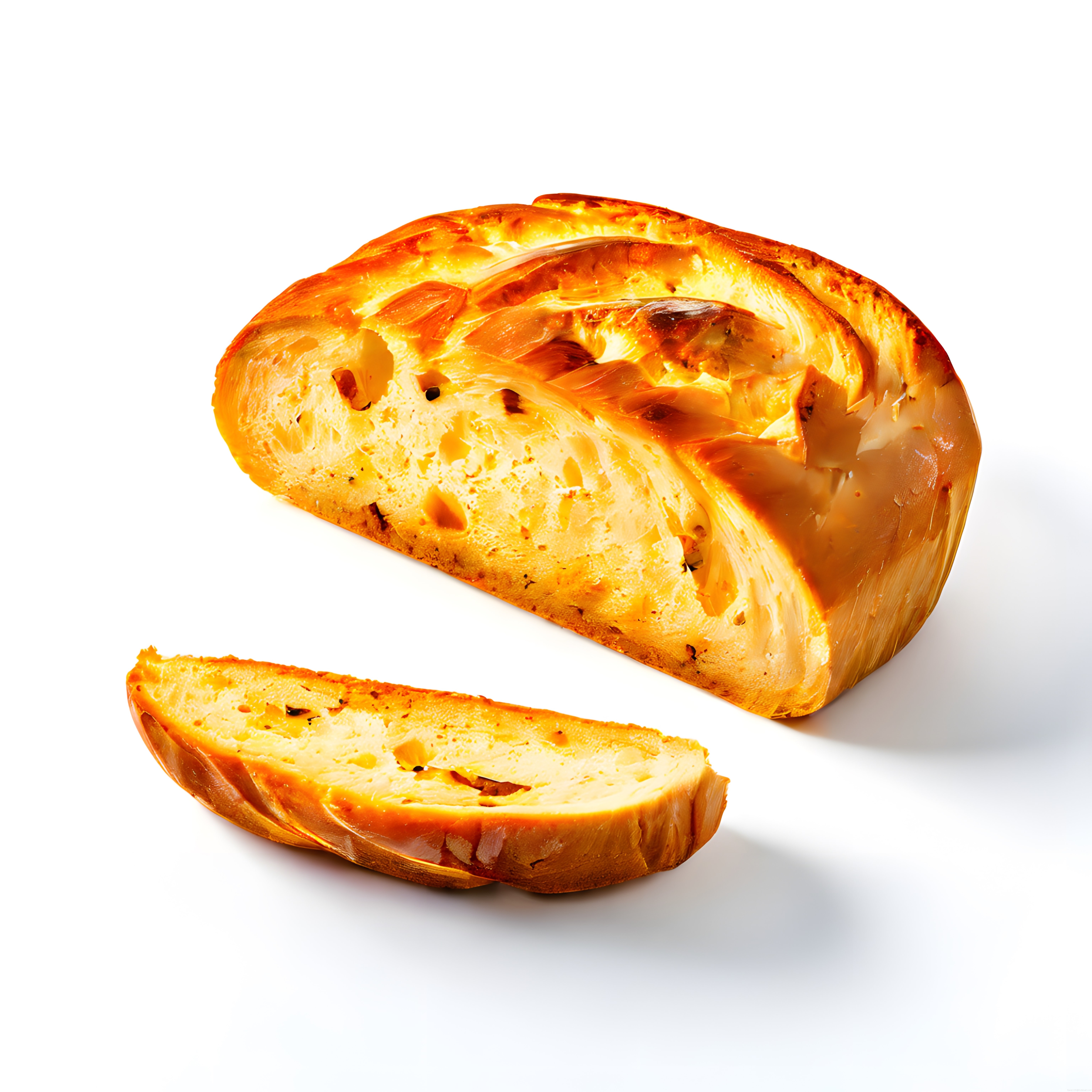 Katmanlı Kabuklu Fındıklı Bademli Tereyağlı Çörek ve Dilimi Beyaz Stüdyo Fonda