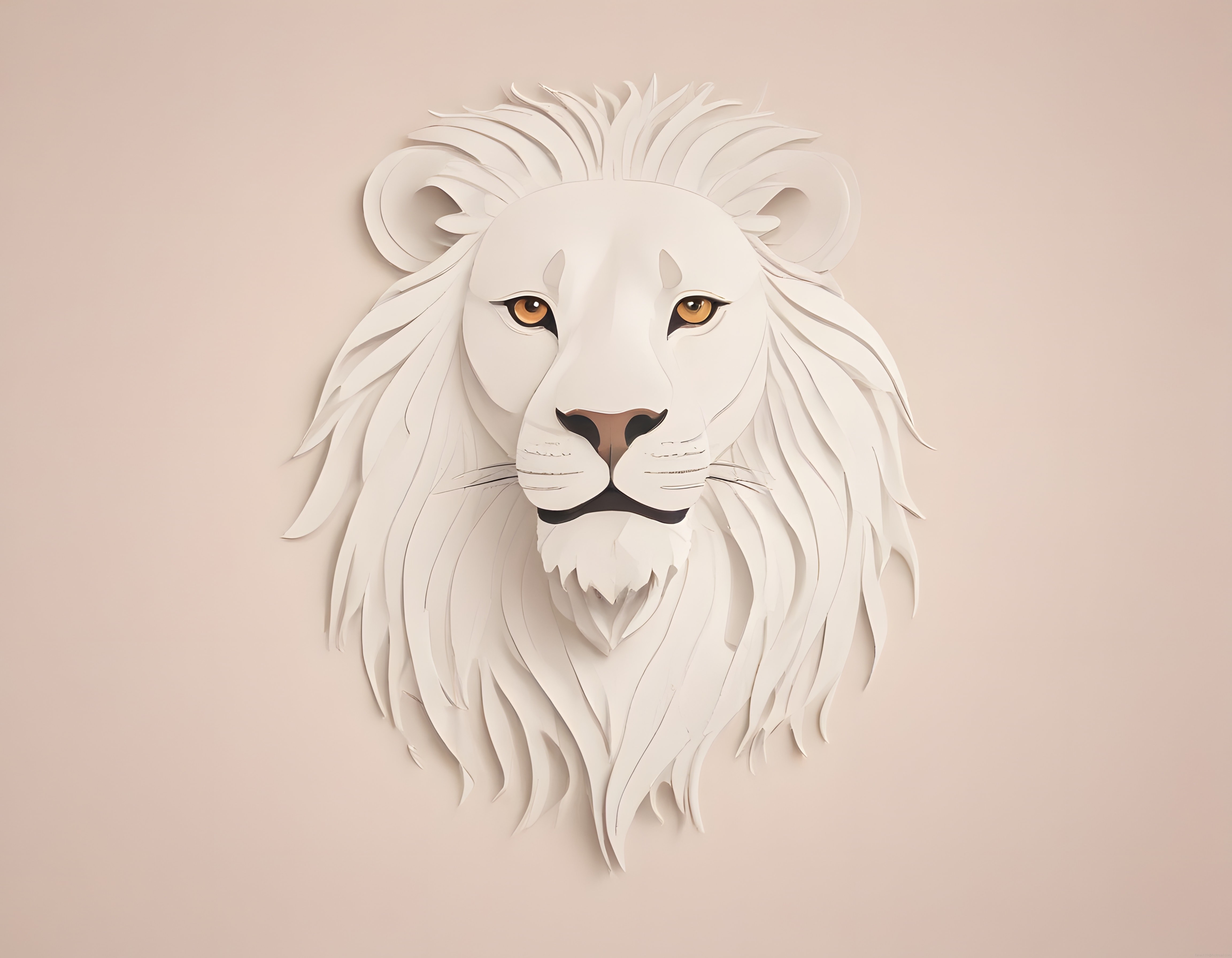 Katmanlı Kağıt Efektli Beyaz Aslan Portresi: Minimalist Dijital Sanat Çalışması