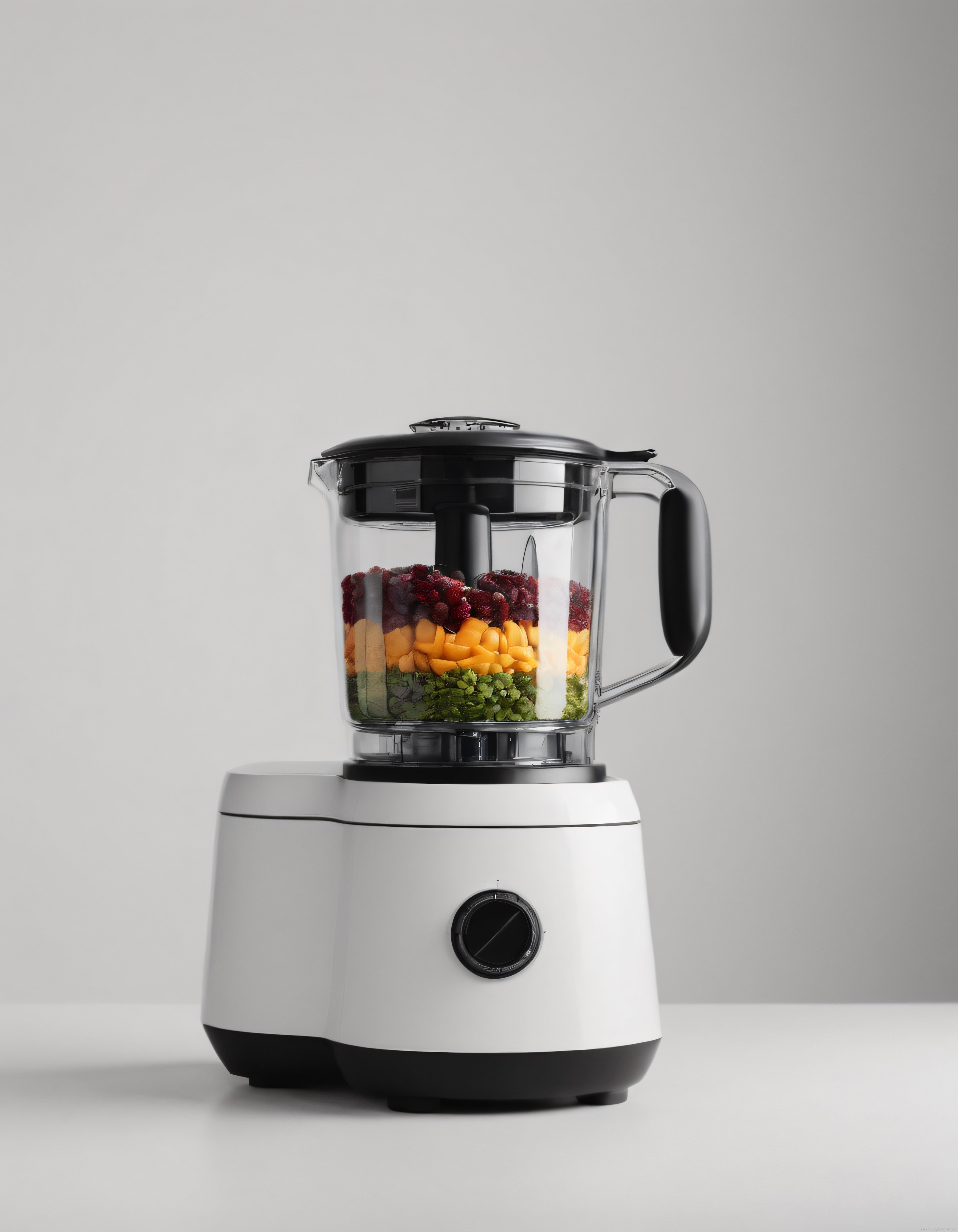 Katmanlı Meyve ve Sebze Dolu Modern Blender ile Sağlıklı Smoothie Hazırlığı