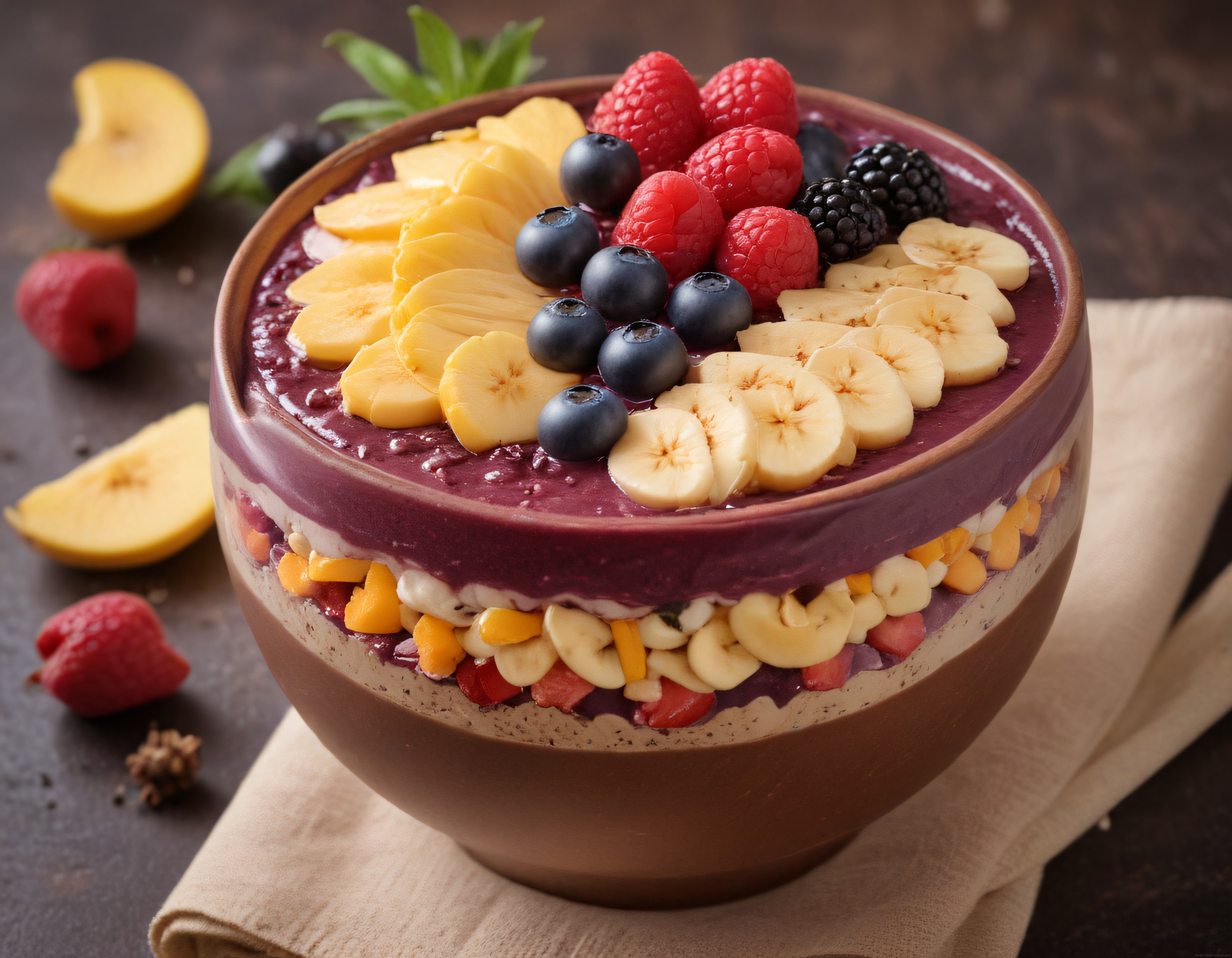 Katmanlı Meyveli Açaí Smoothie Kasesi ile Besleyici ve Sağlıklı Kahvaltı