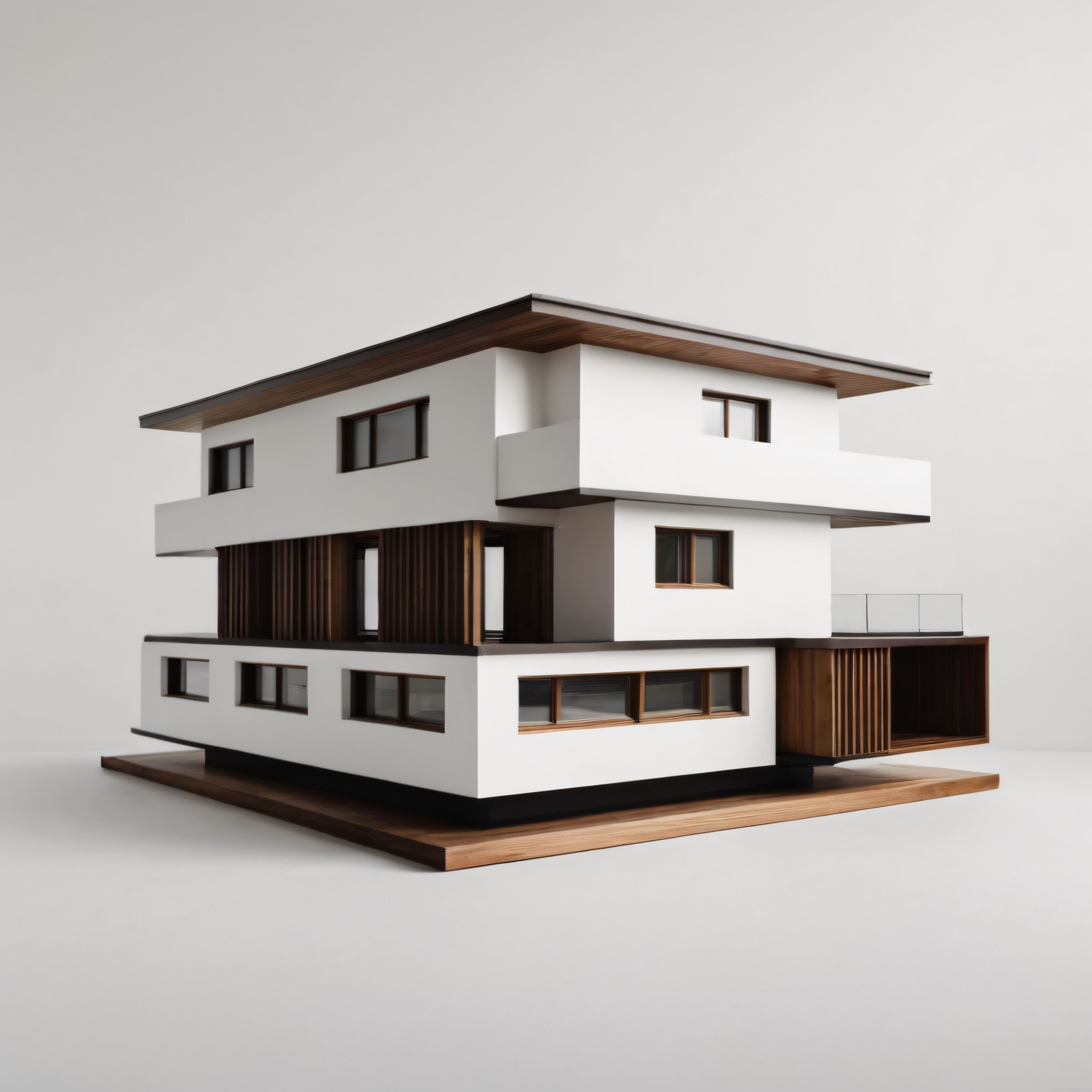 Katmanlı modern villa maketi: Minimalist çizgiler ve ahşap dokuların uyumu