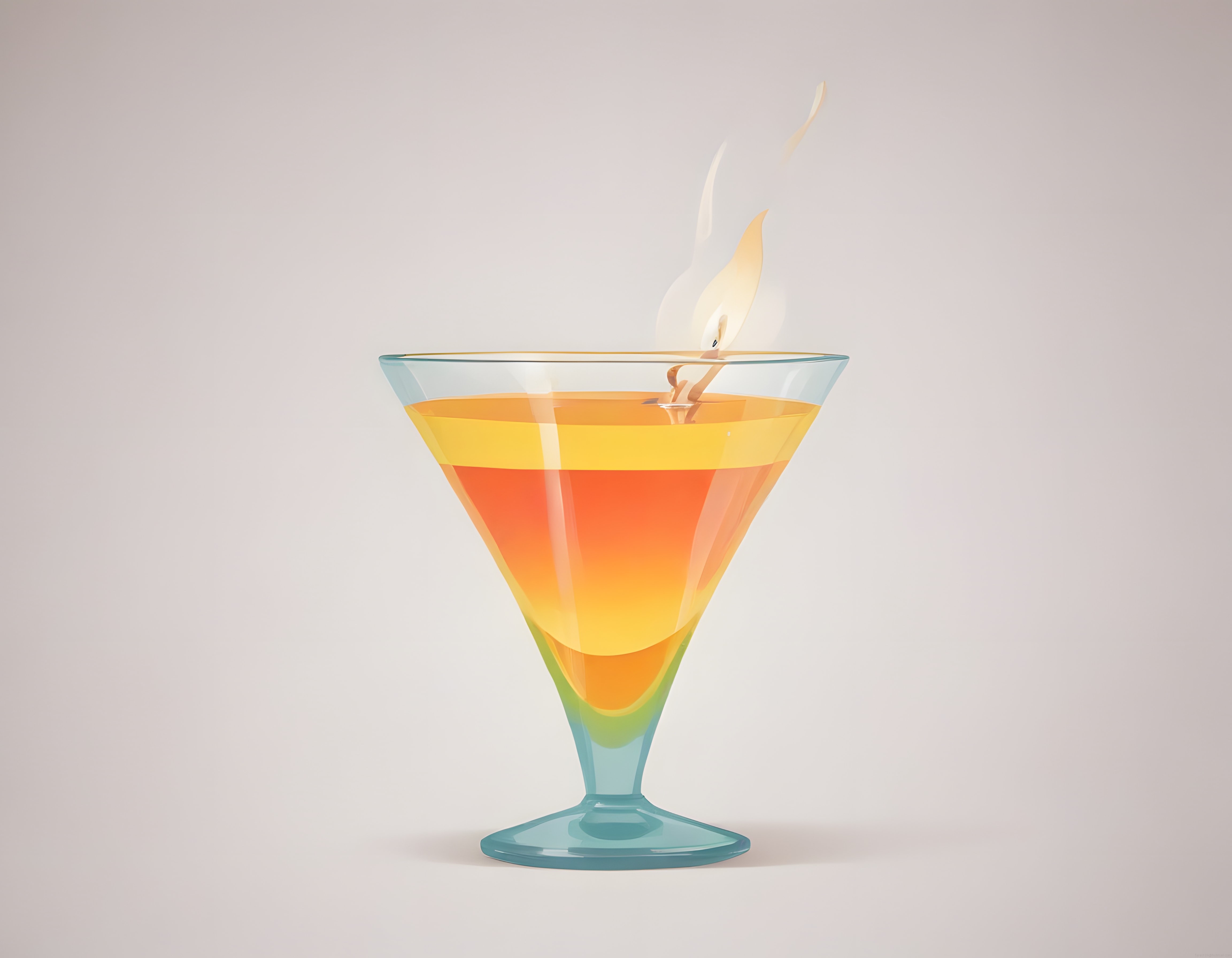 Katmanlı renkli mumla tasarlanmış martini kadehi şeklinde dekoratif mum objesi