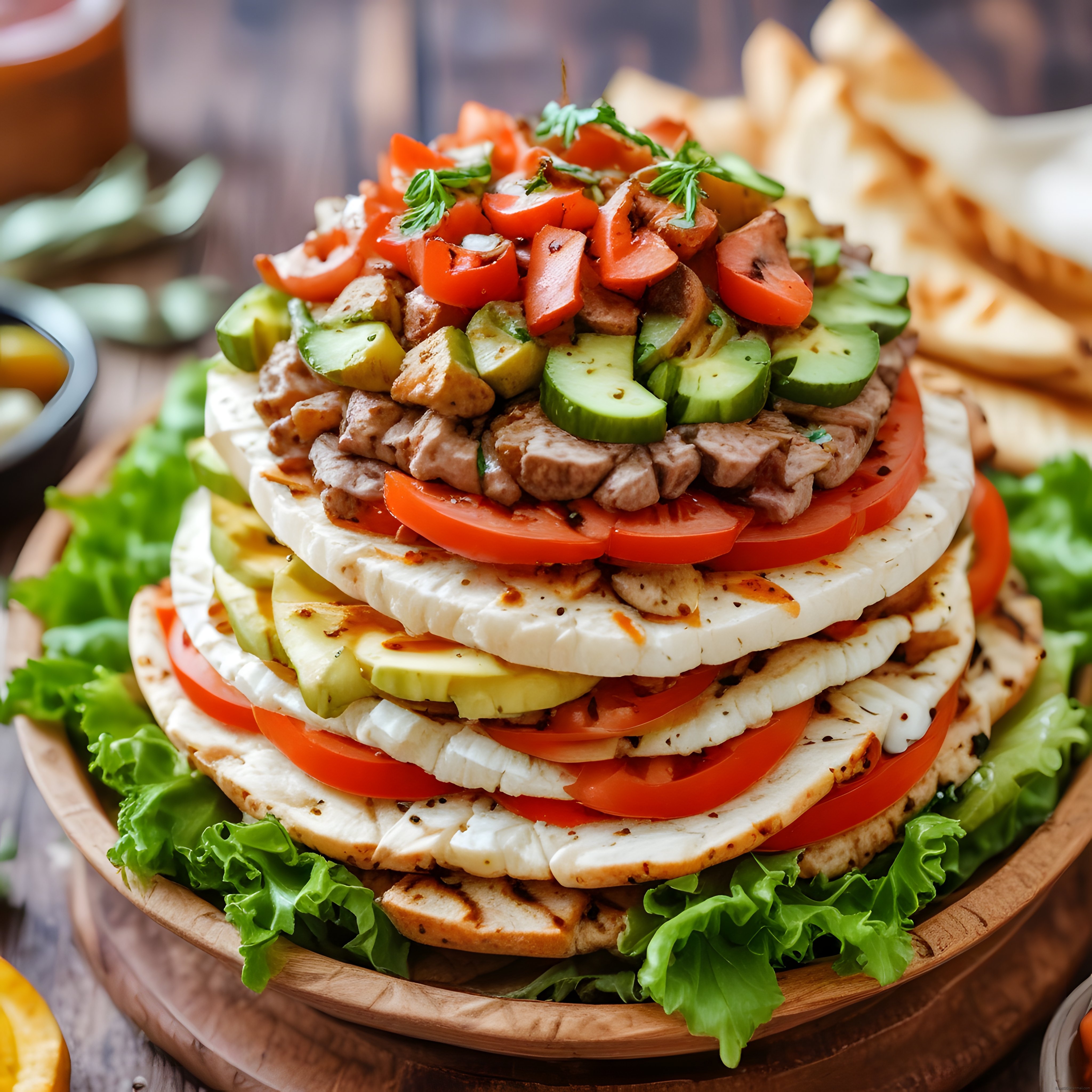 Katmanlı Tavuklu Avokadolu Tost ve Patates Kızartması ile Renkli Sunum