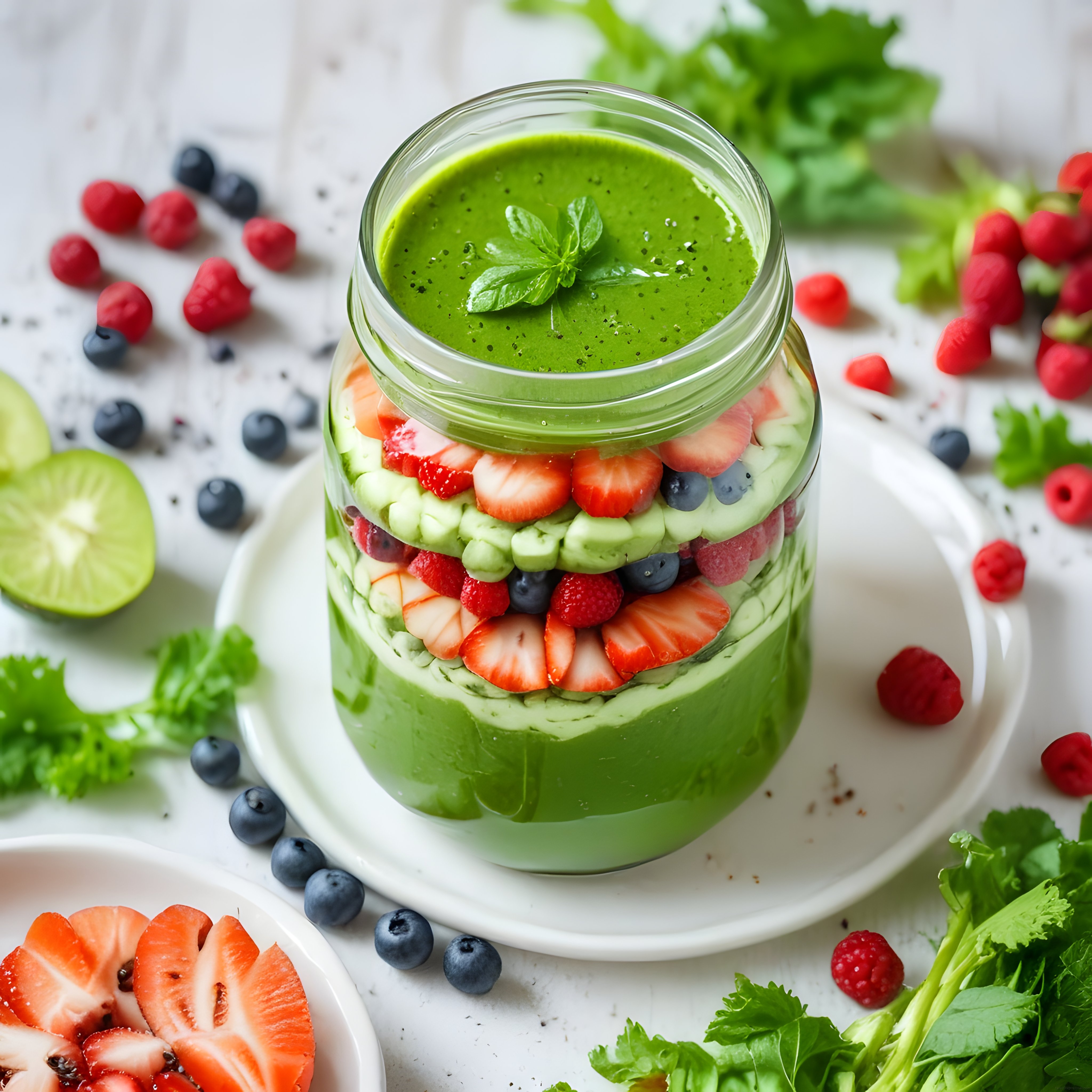 Katmanlı Yeşil Smoothie Kavanozu: Çilekli ve Avokadolu Sağlıklı Kahvaltı