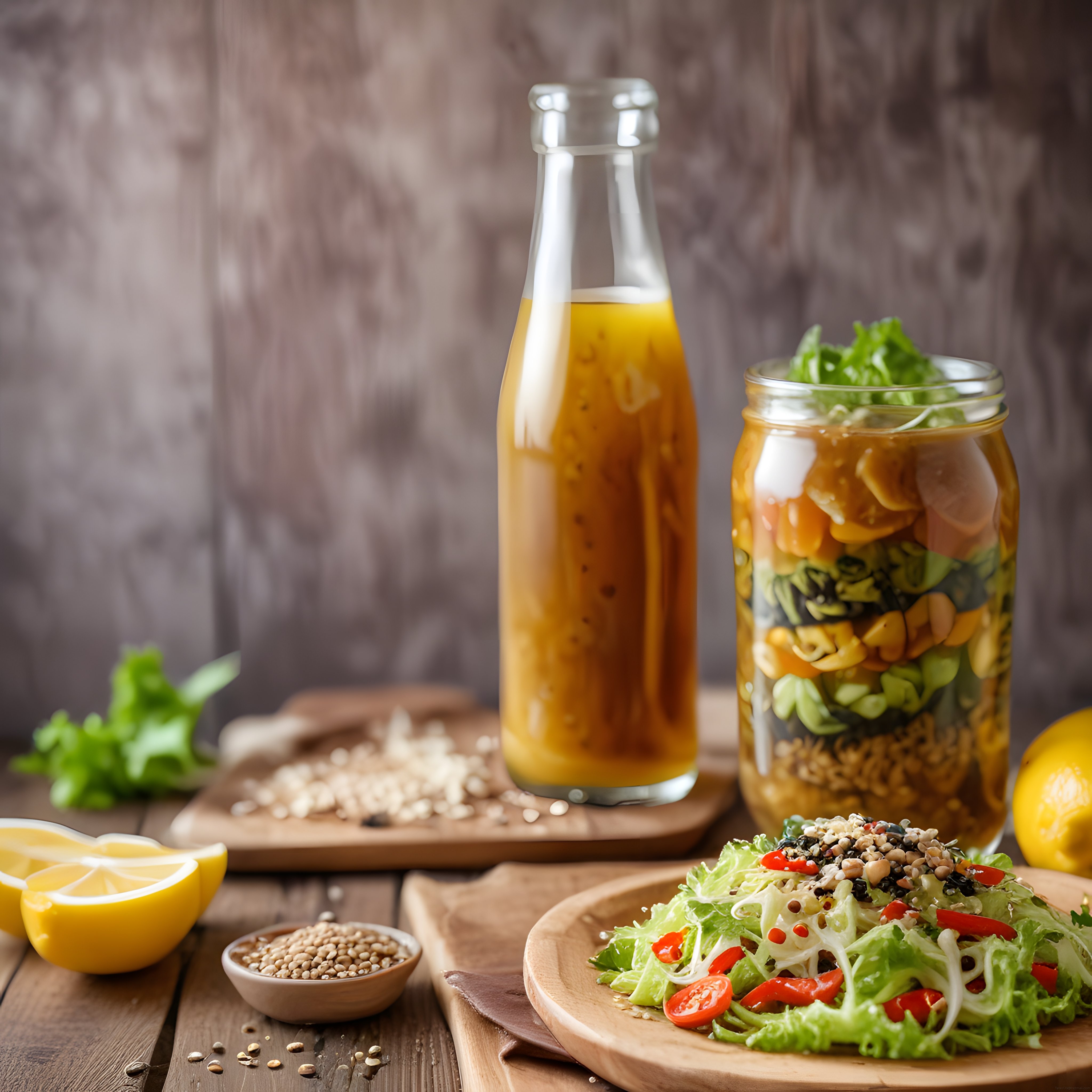 Kavanozda Katmanlı Salata ve Ev Yapımı Hardal Sos ile Sağlıklı Beslenme