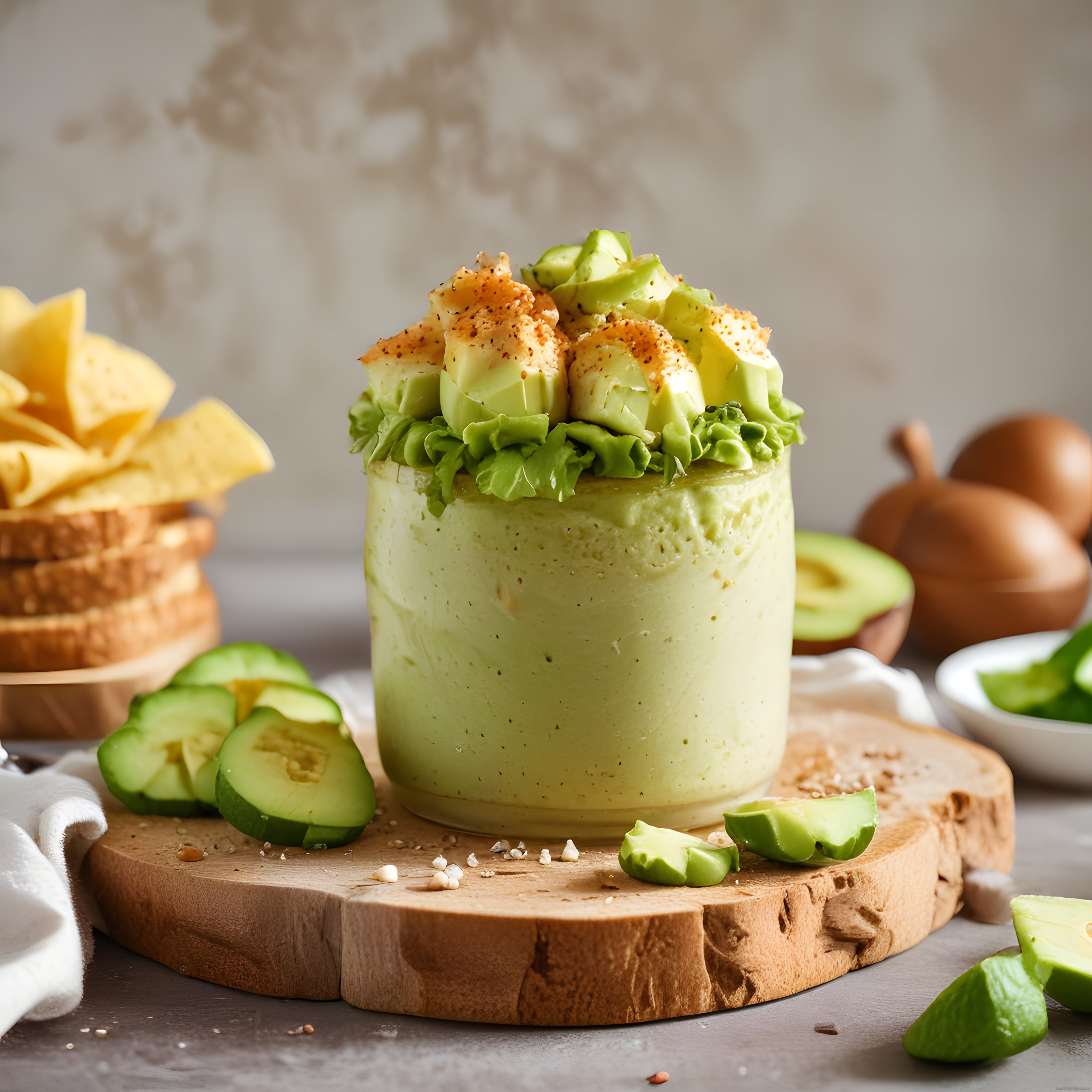 Kavanozda Kreması Avokado Sos, Tortilla Cips ve Taze Sebzeler