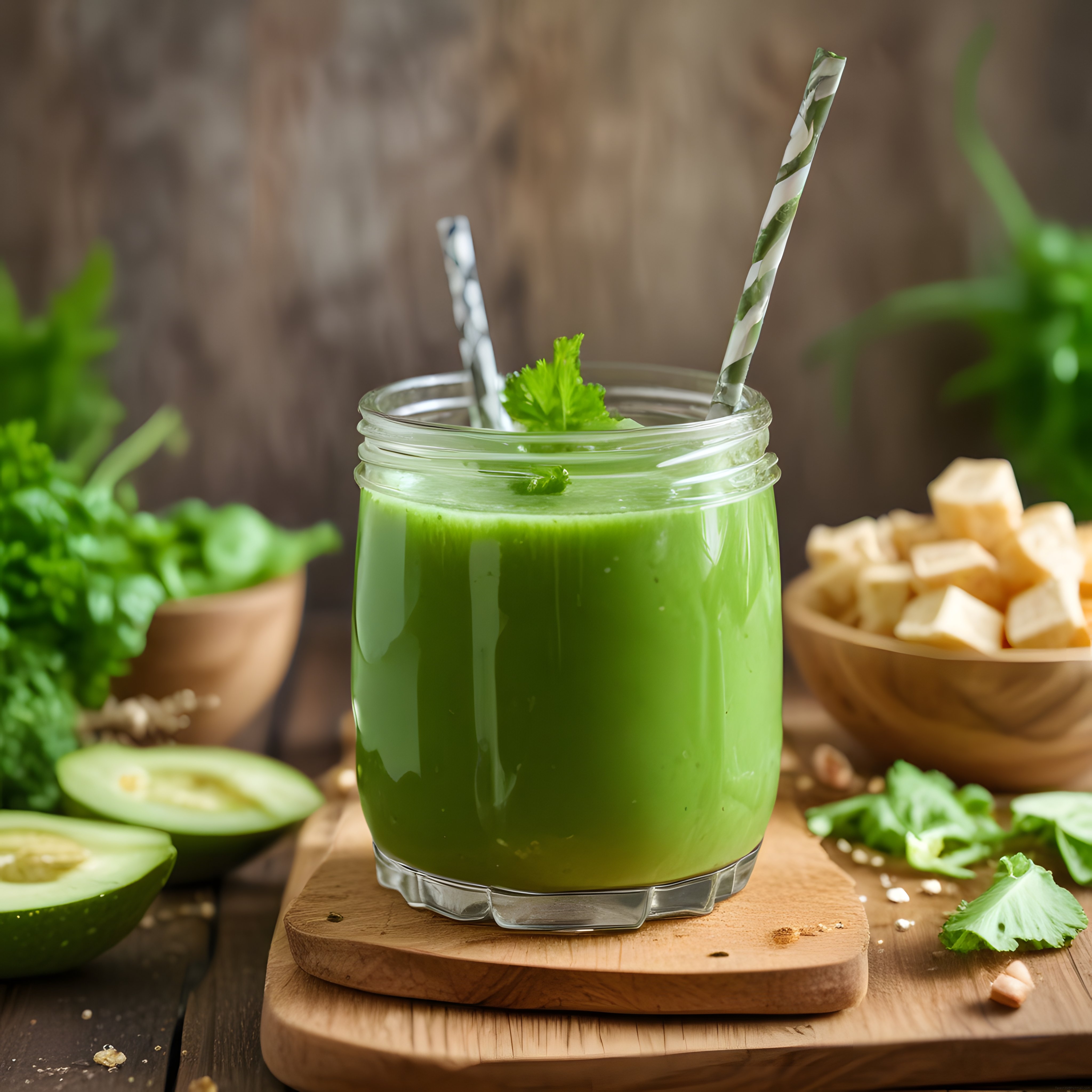 Kavanozda Taze Yeşil Smoothie ve Avokado ile Doğal Detoks İçeceği