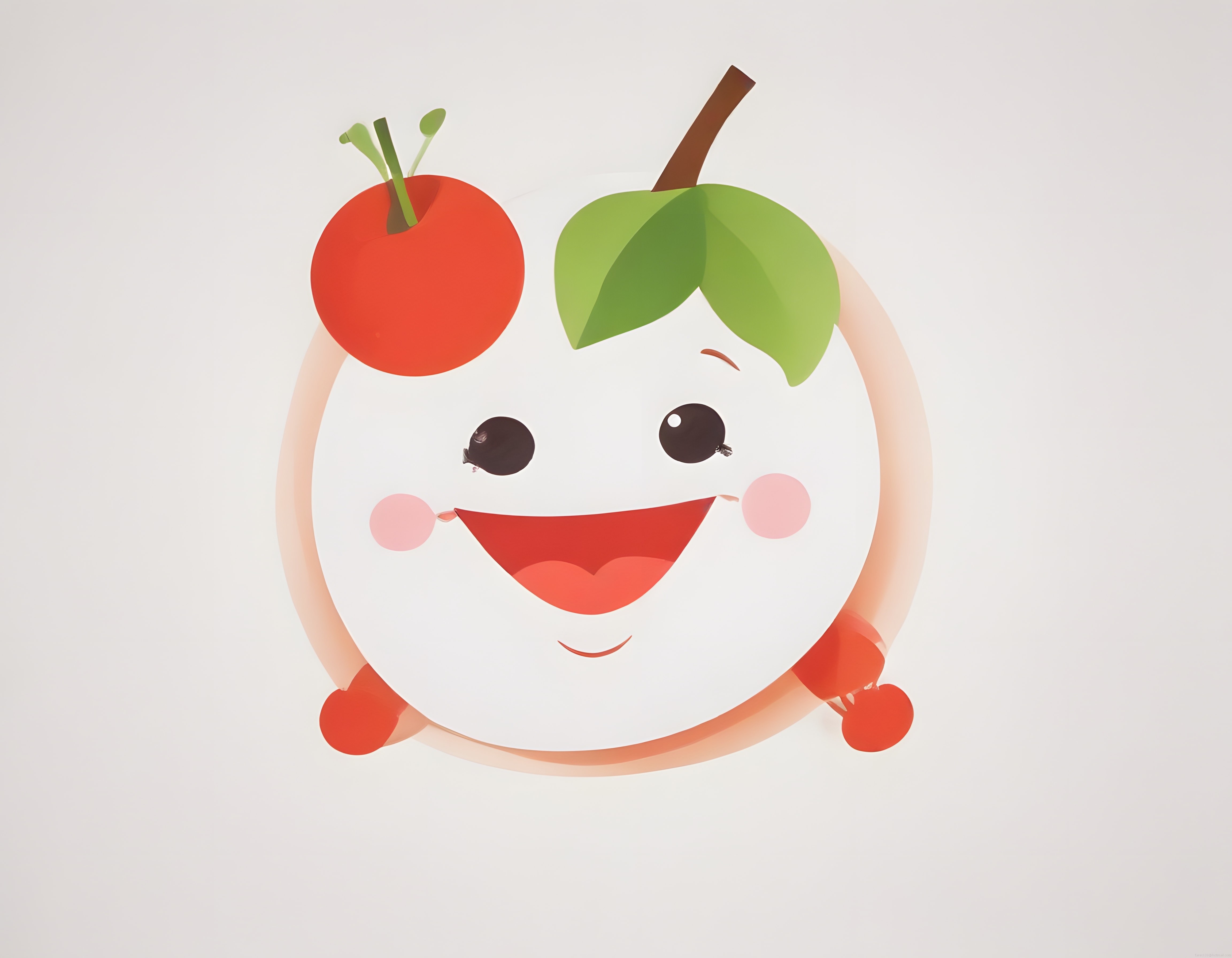 Kawaii 3D Meyve Maskotu Sevimli Gülümseyen Karakter Kiraz ve Yapraklı