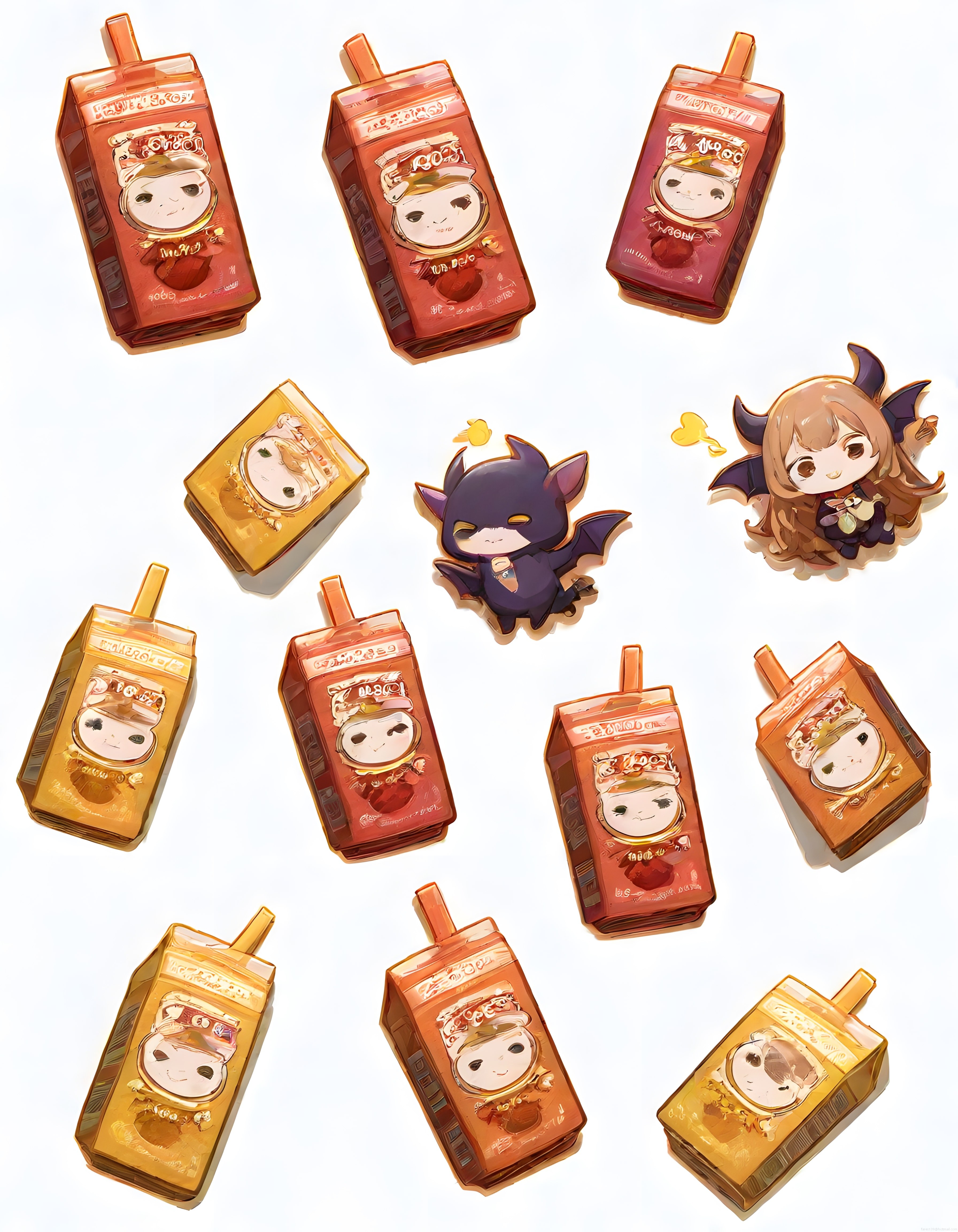 Kawaii Anime Ambalaj Tasarımları ve Şeytan Kanatlı Chibi Figür Koleksiyonu