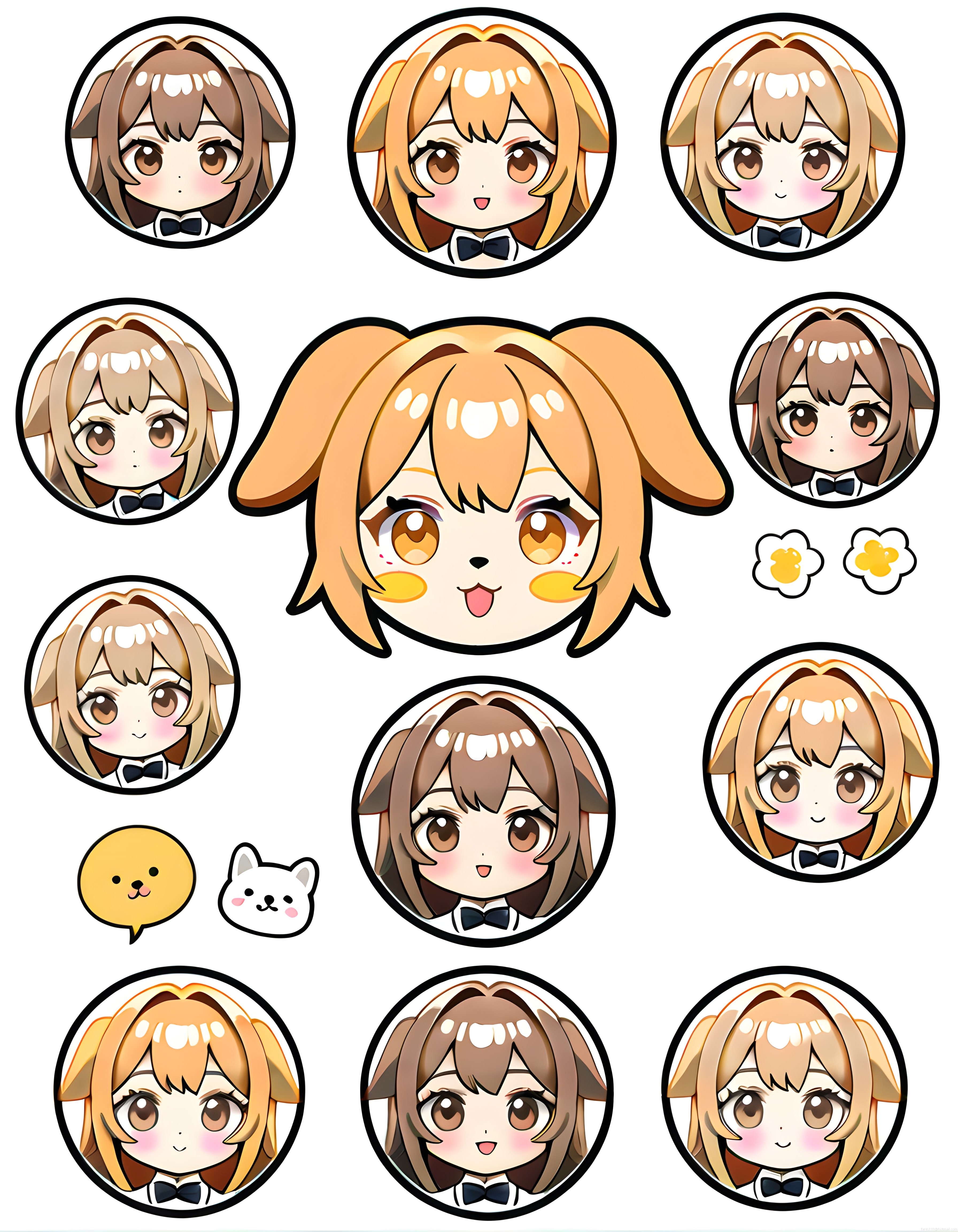Kawaii chibi anime karakterleri ve sevimli tavşan kız dijital sanat koleksiyonu