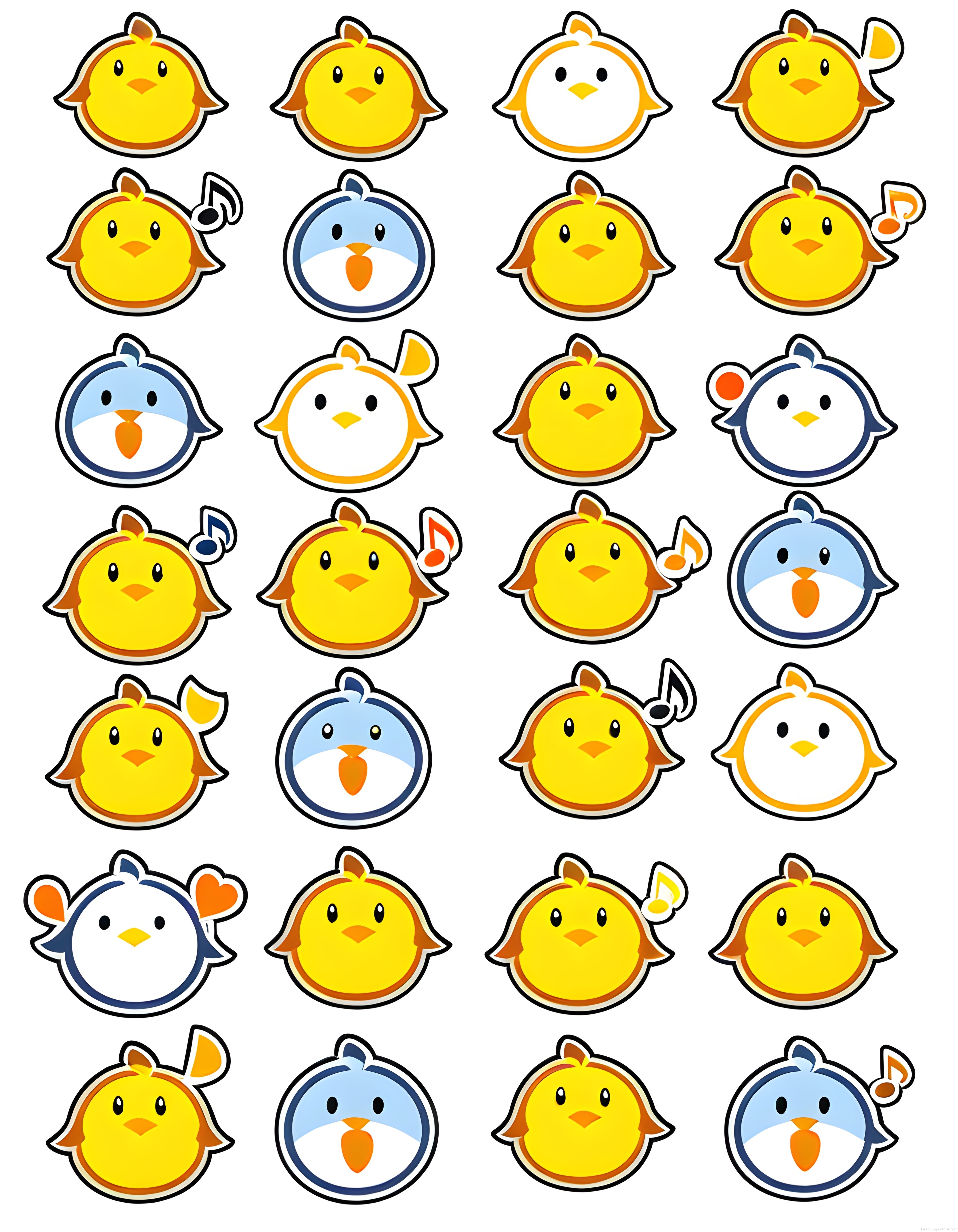 Kawaii Civciv ve Kuş Maskot Sticker Koleksiyonu: Renkli Karakter Seti