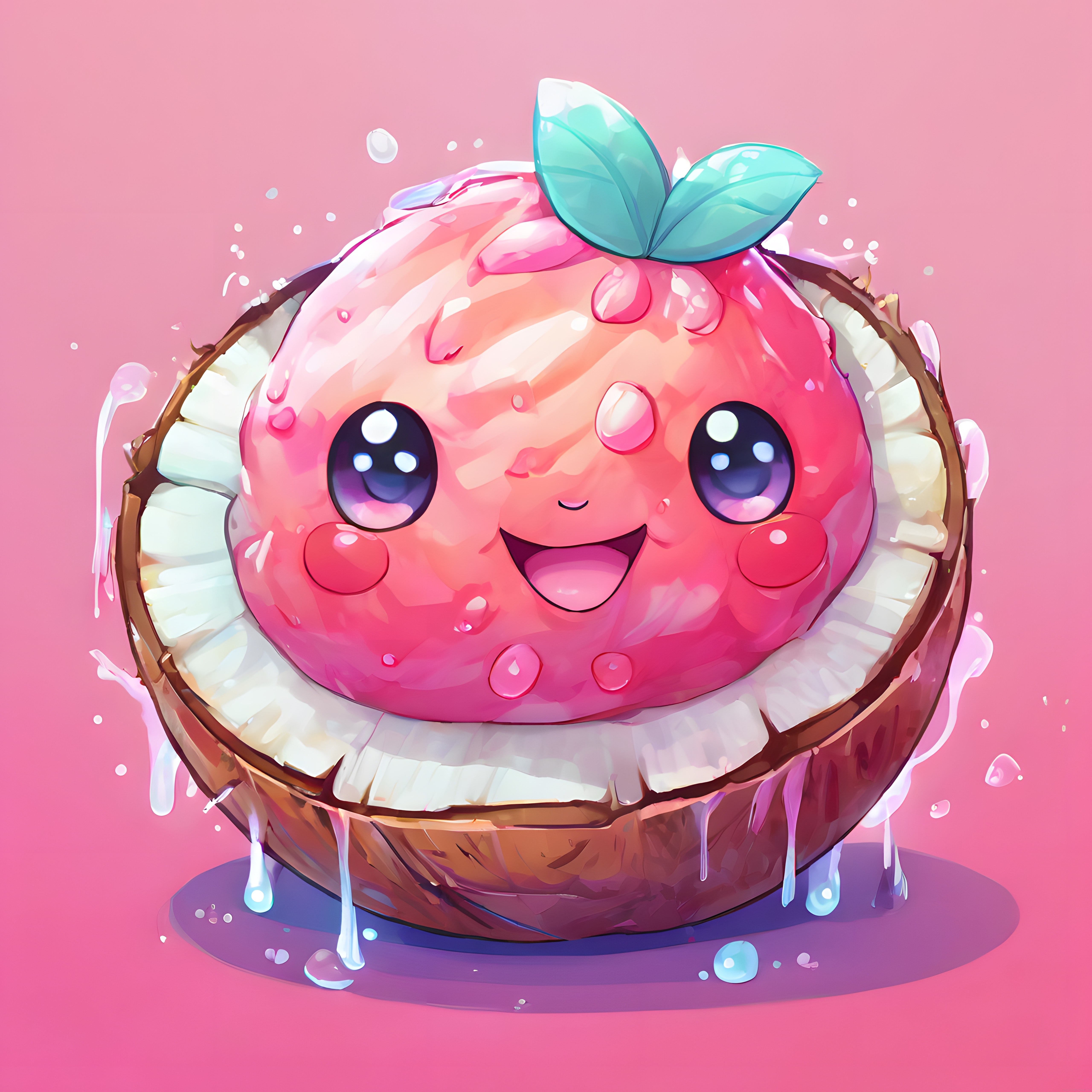 Kawaii Hindistan Cevizi Kasesinde Gülümseyen Sevimli Anime Meyve Karakteri