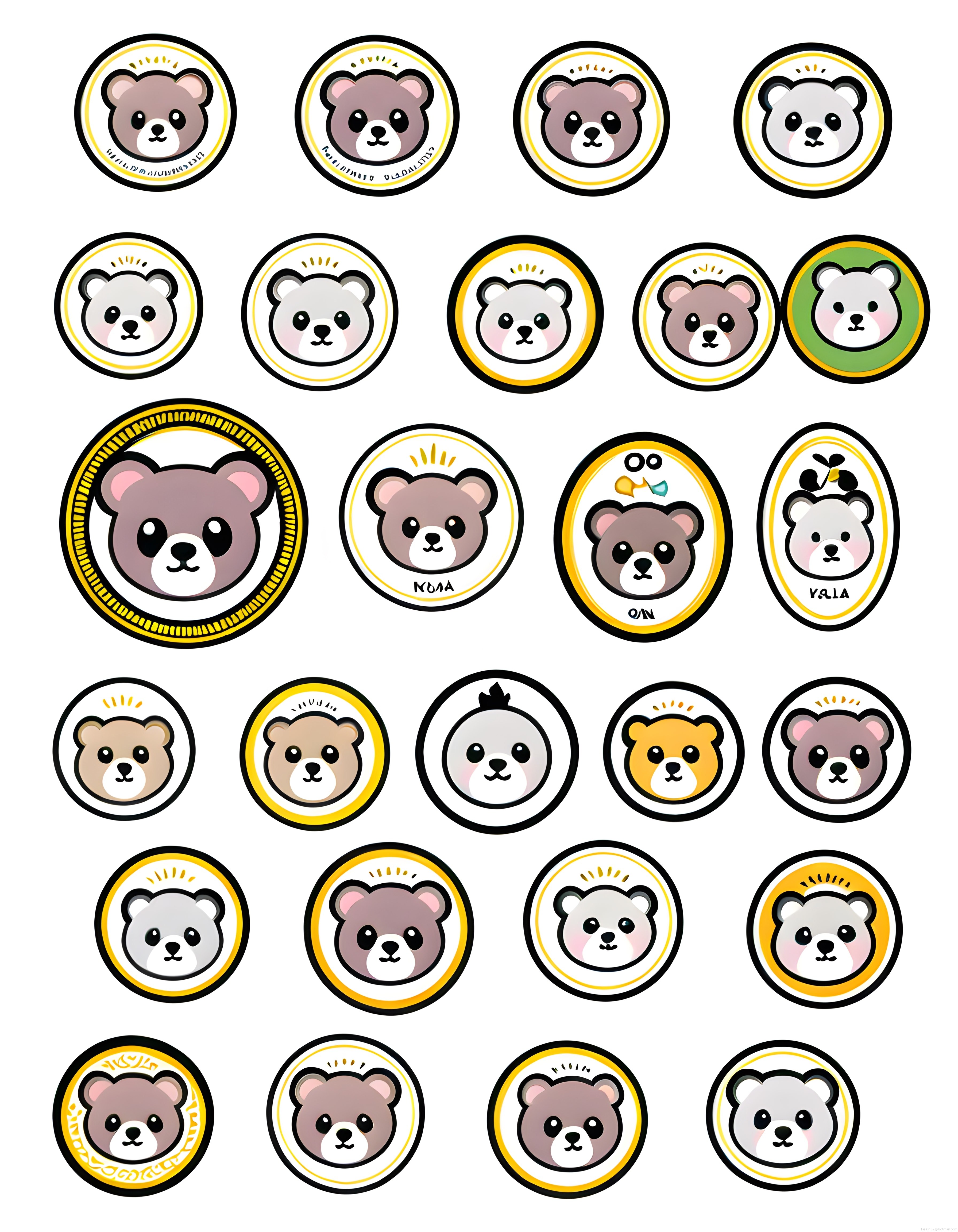Kawaii Koala Karakterleri Sevimli Çıkartma Rozet ve Yuvarlak Logo Tasarımları