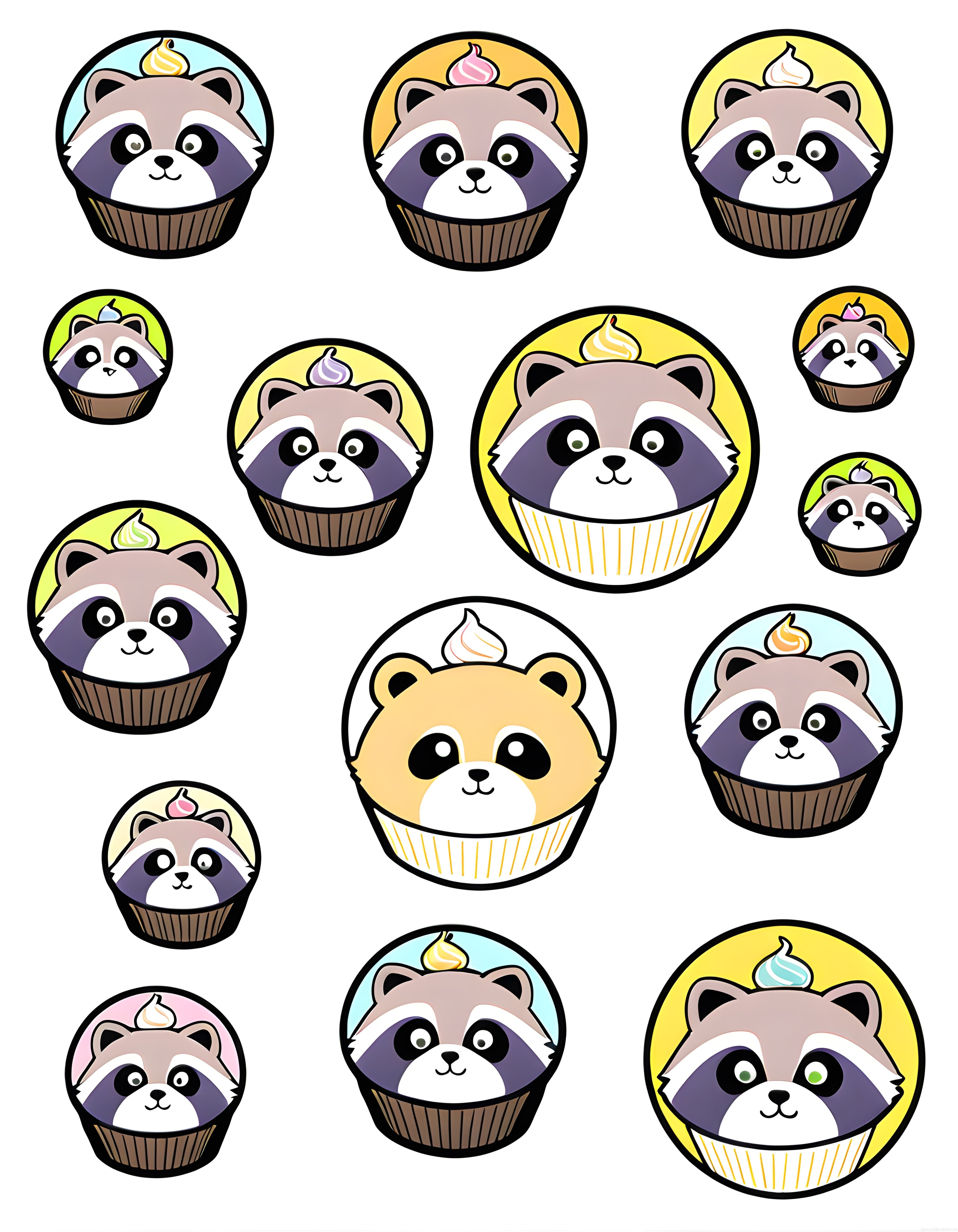 Kawaii Rakun Cupcake Dijital Çıkartma Seti ve Sevimli Panda Tatlısı