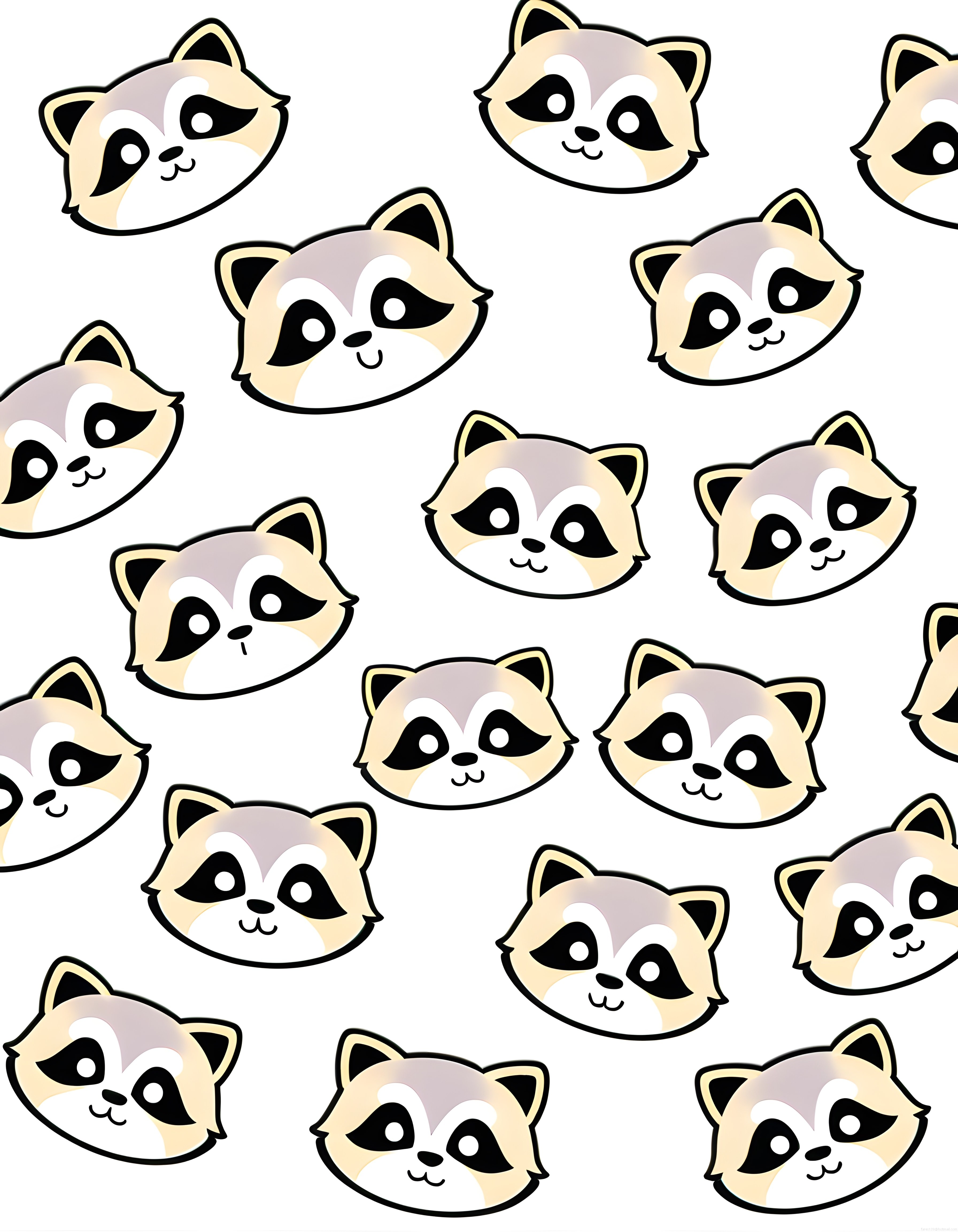 Kawaii Rakun Yüzleri ile Sevimli Tekrarlayan Desen ve Dijital Arka Plan