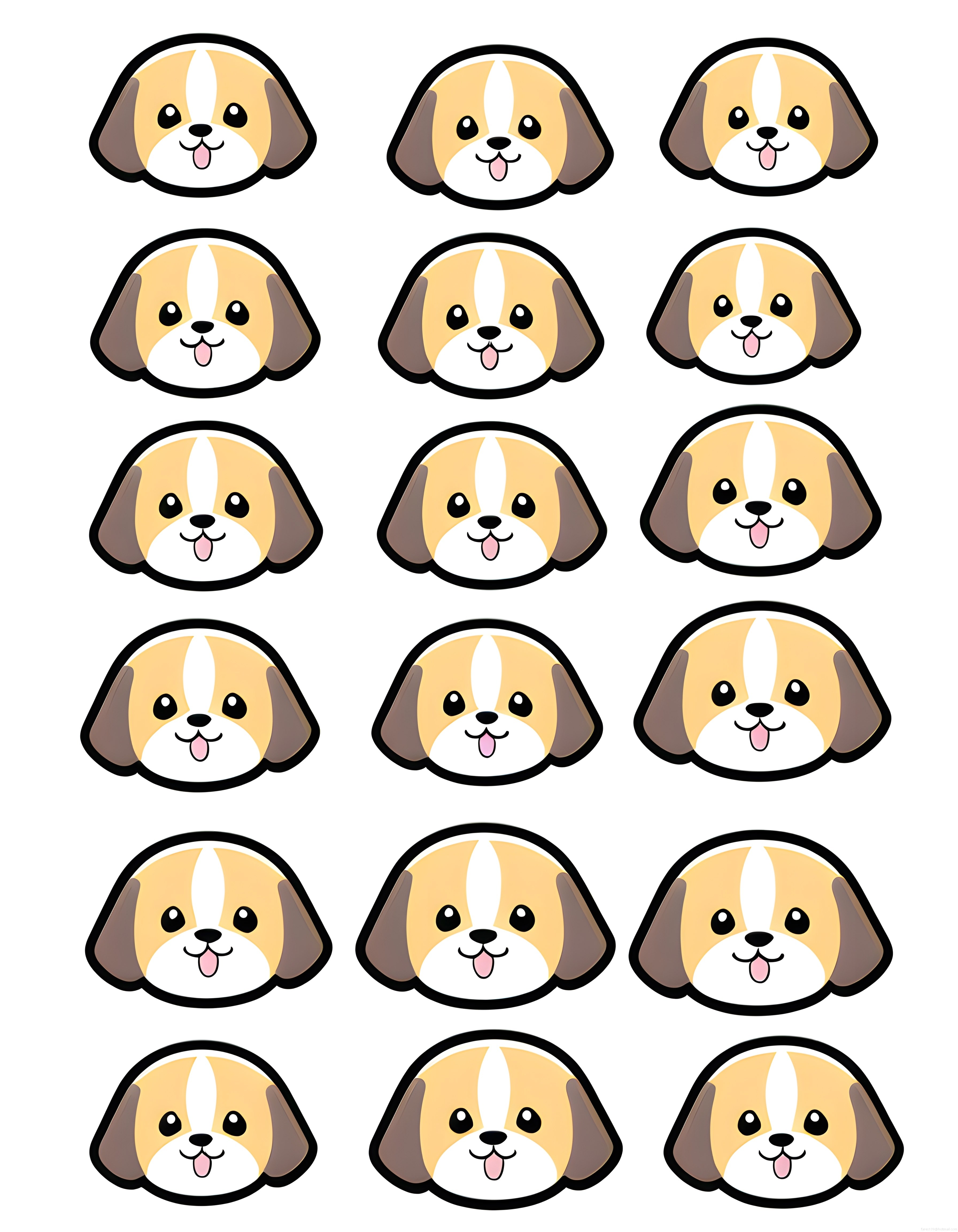 Kawaii Sevimli Köpek Yüzü Çıkartma Tasarım Seti: 18 Adet Vektör İllüstrasyon