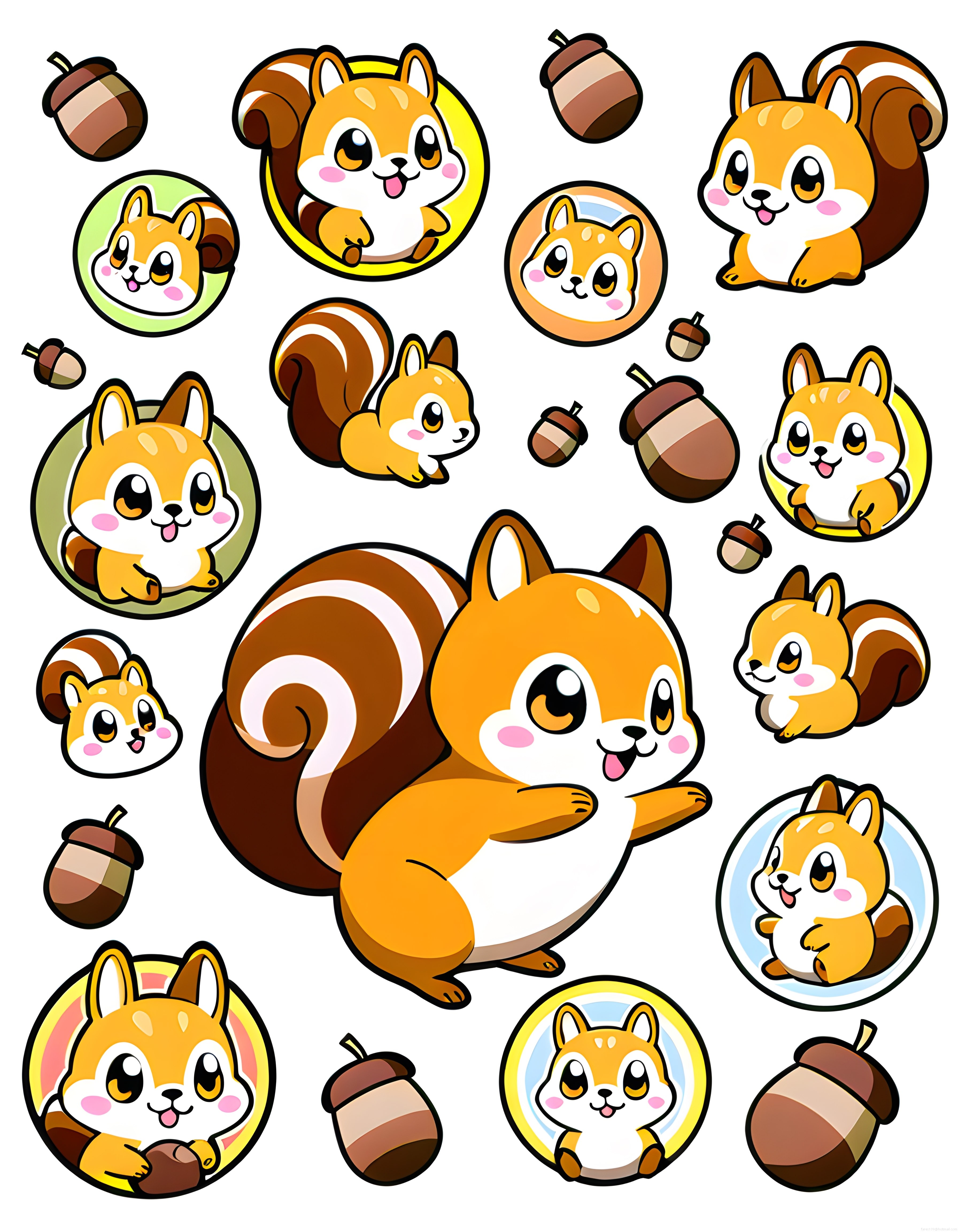 Kawaii sincap sticker seti, sevimli çizgi film hayvan illüstrasyonu