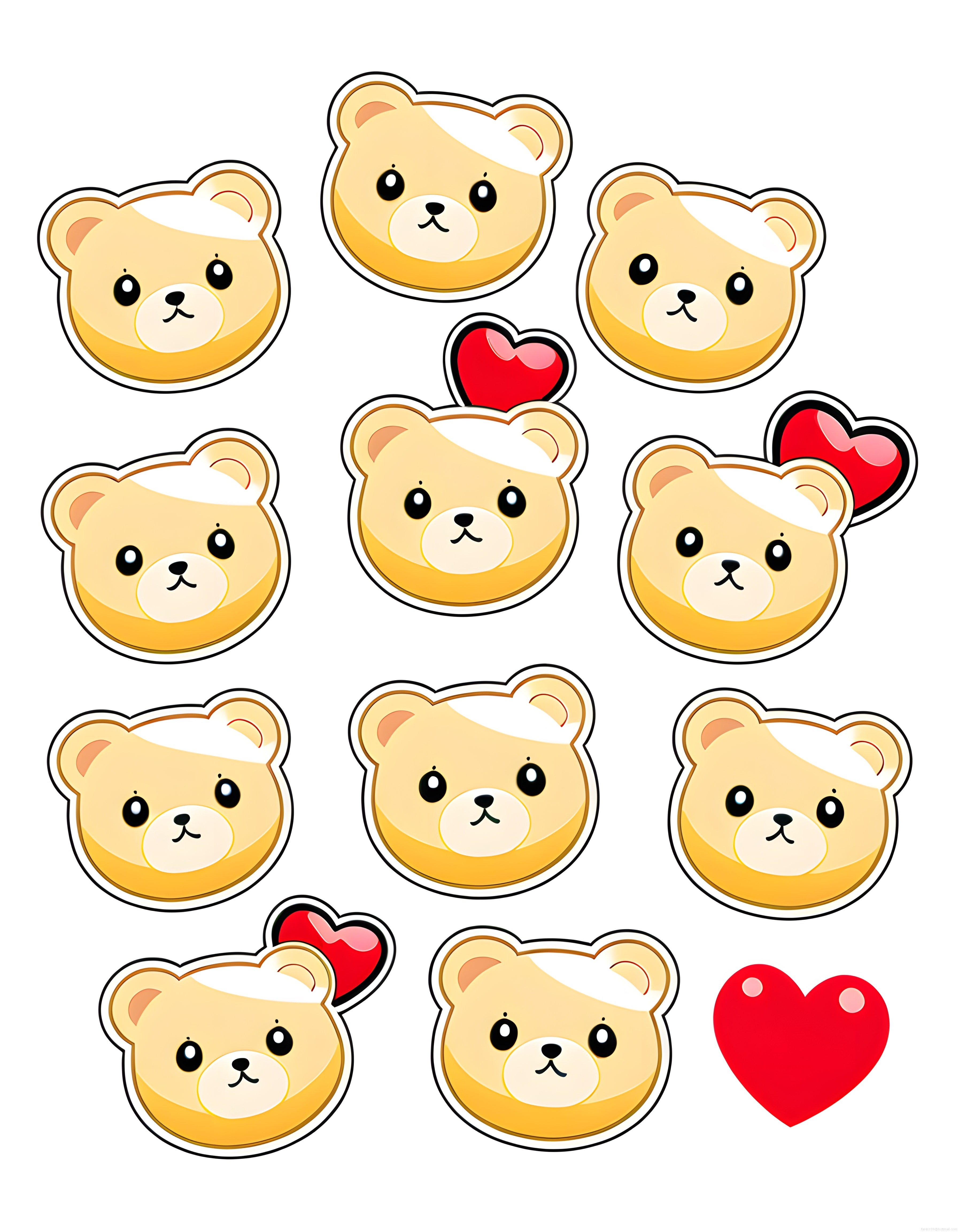 Kawaii Tarzı Sevimli Ayıcık Çıkartma Seti ve Kırmızı Kalp Desenleri