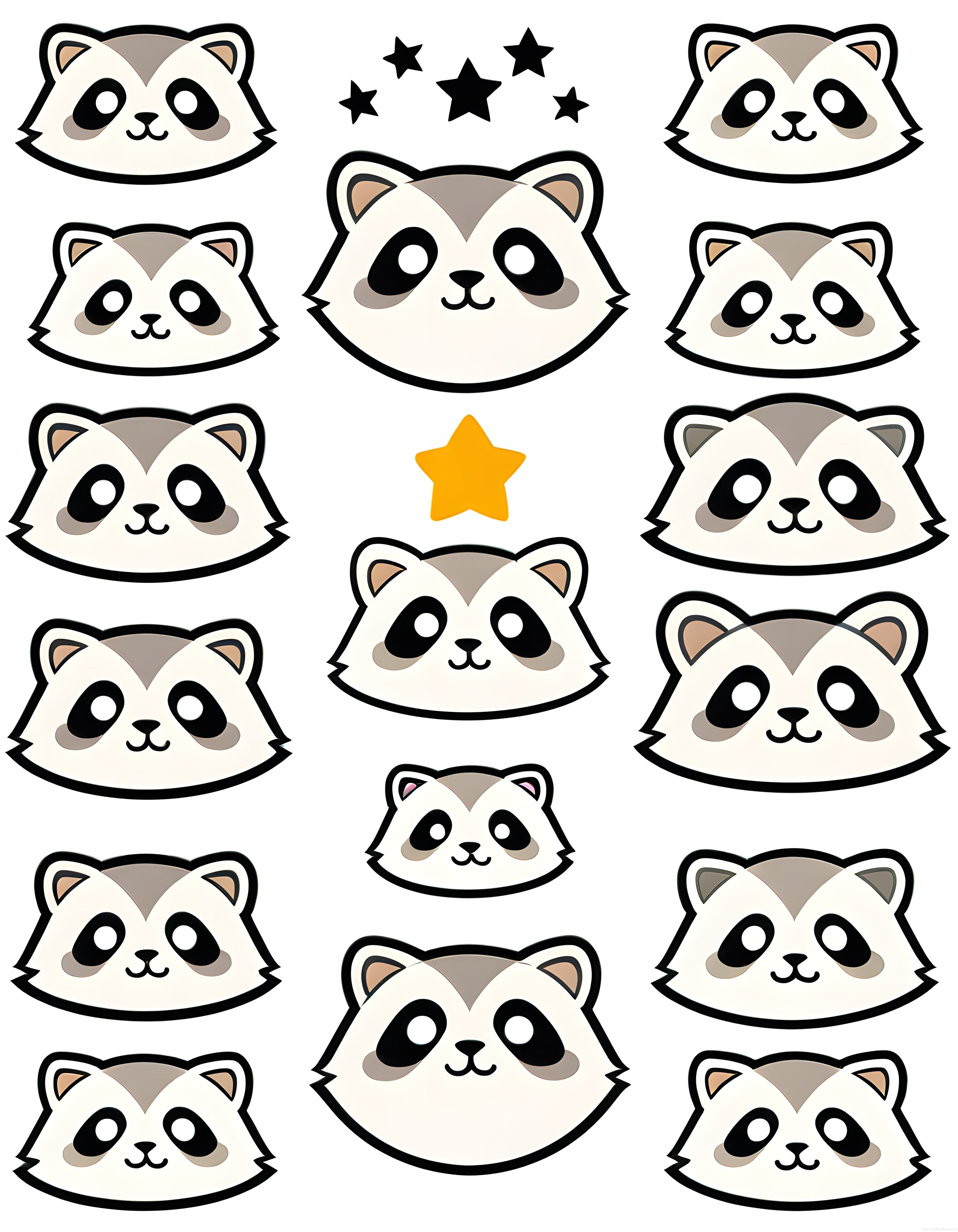 Kawaii Tarzı Sevimli Hayvan Yüzleri ve Yıldız Süslemeli Dijital Sticker Seti