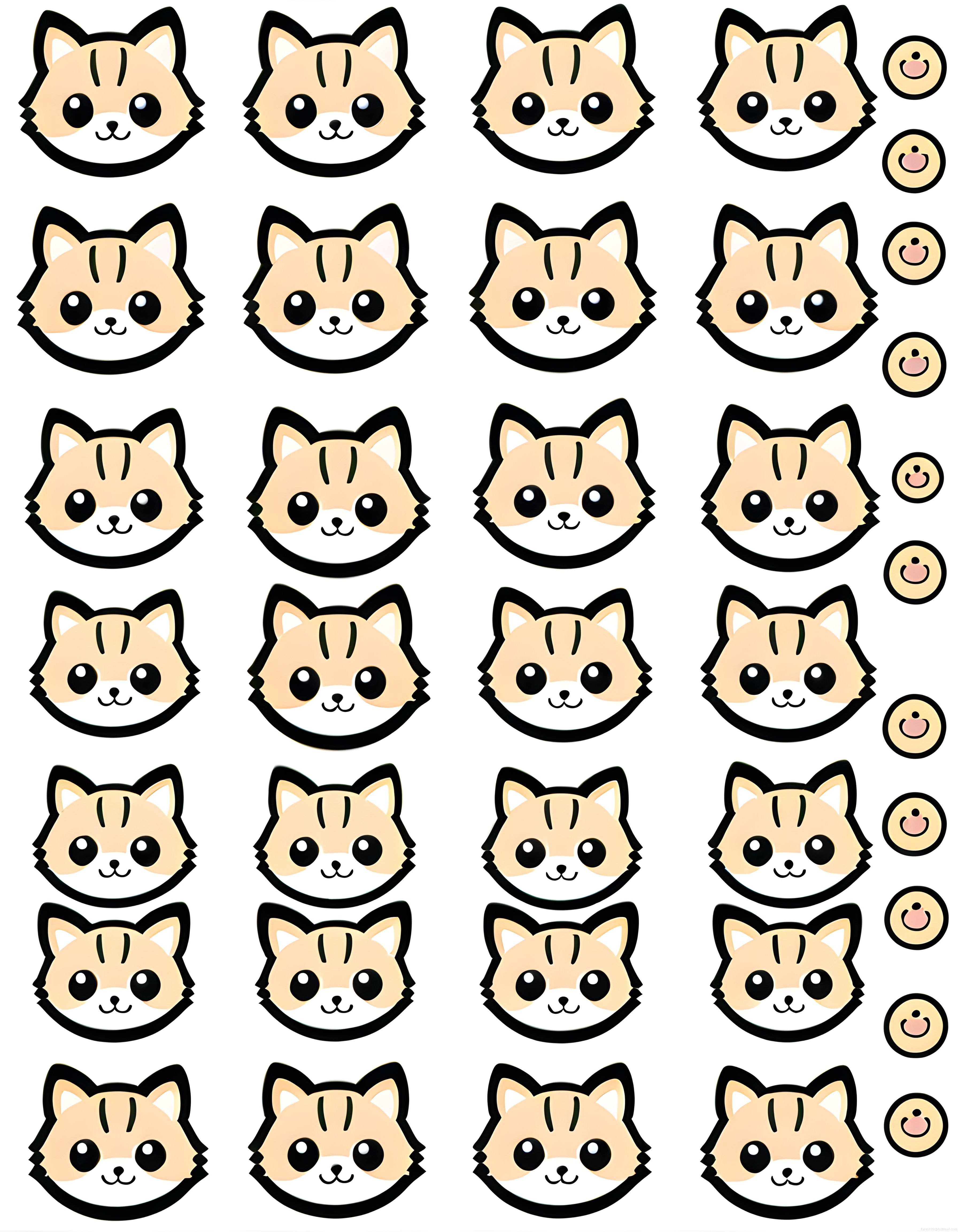 Kawaii tarzı sevimli kedi yüzleri çıkartma seti ve dijital desen koleksiyonu