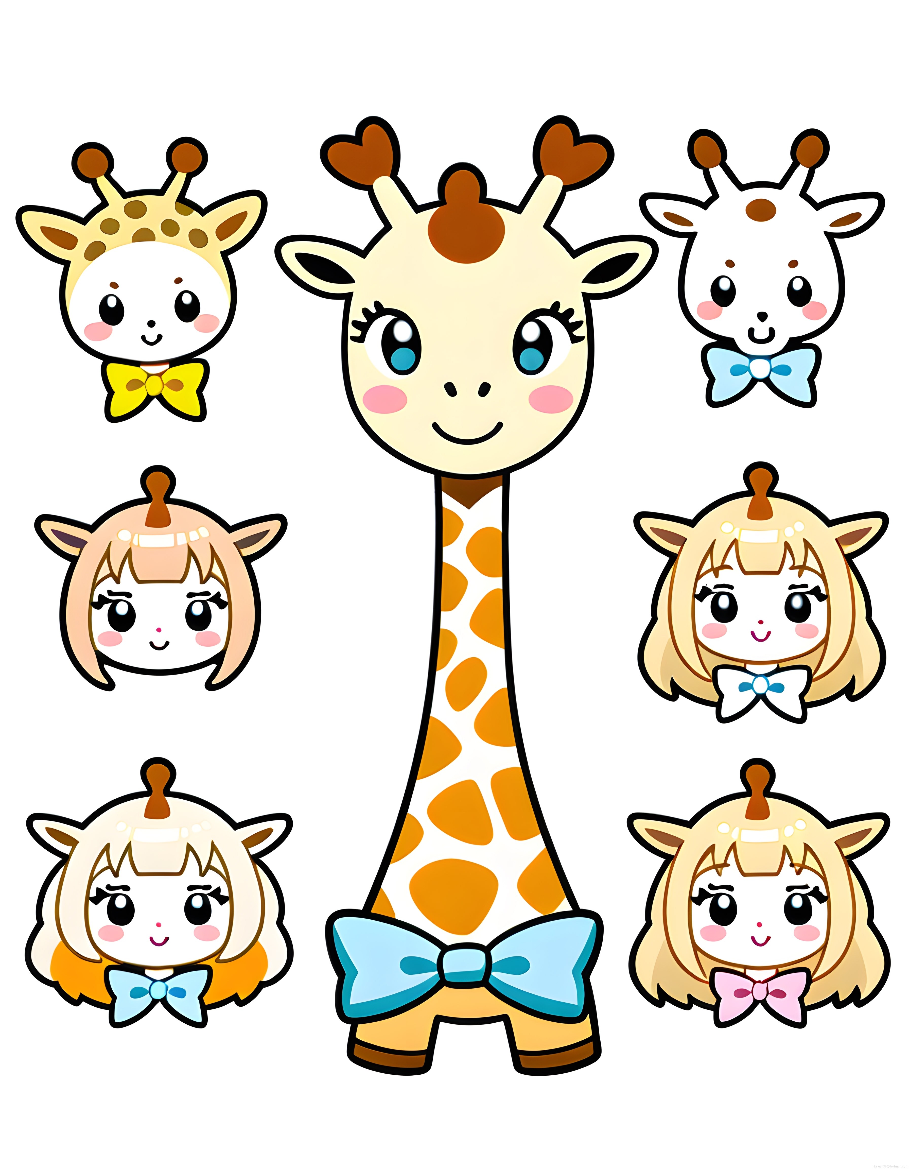 Kawaii Zürafa ve Anime Kız Karakterleri Sevimli Renkli Çizim Seti