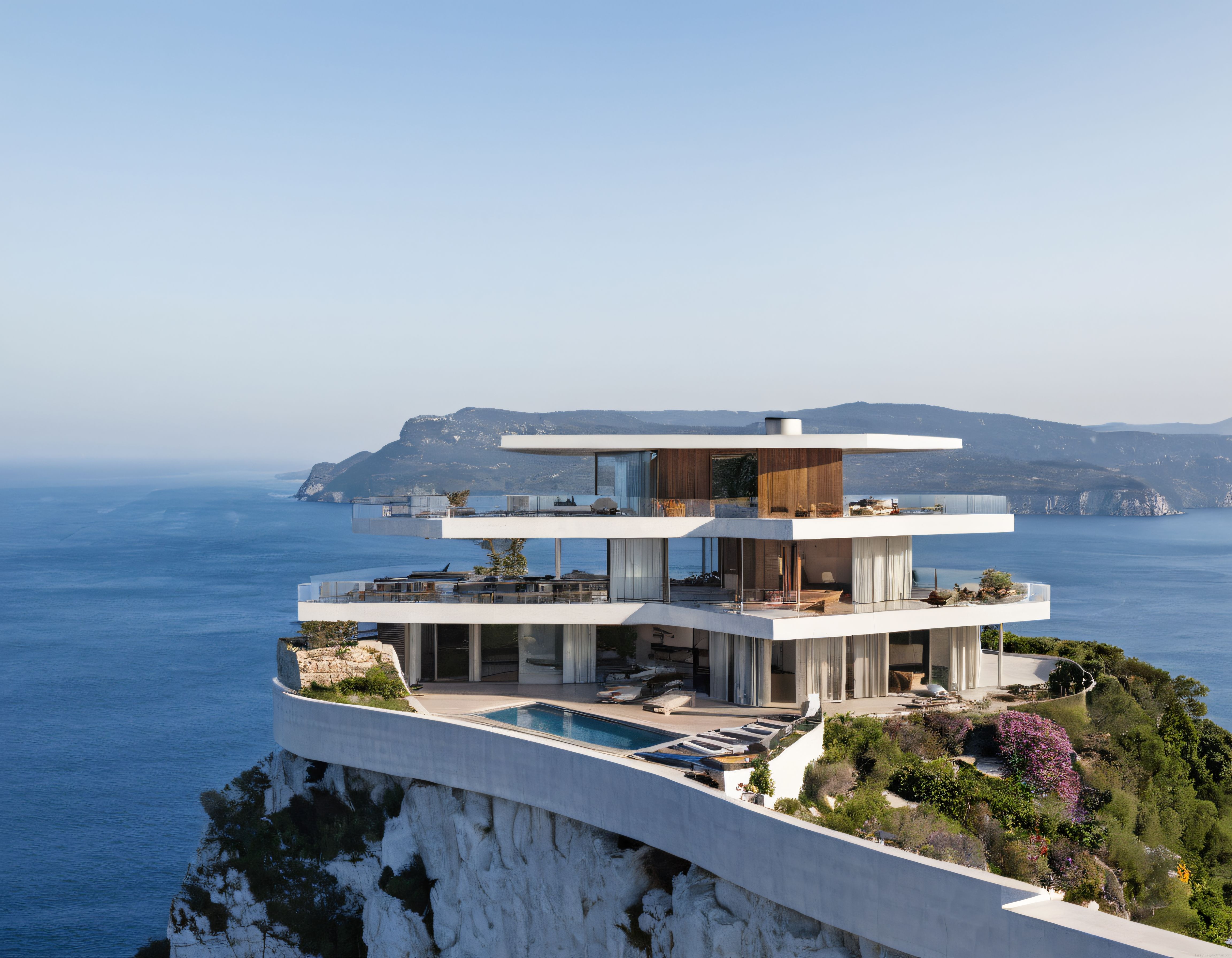 Kayalık Uçurumda Deniz Manzaralı Lüks Modern Villa ve Havuz Tasarımı