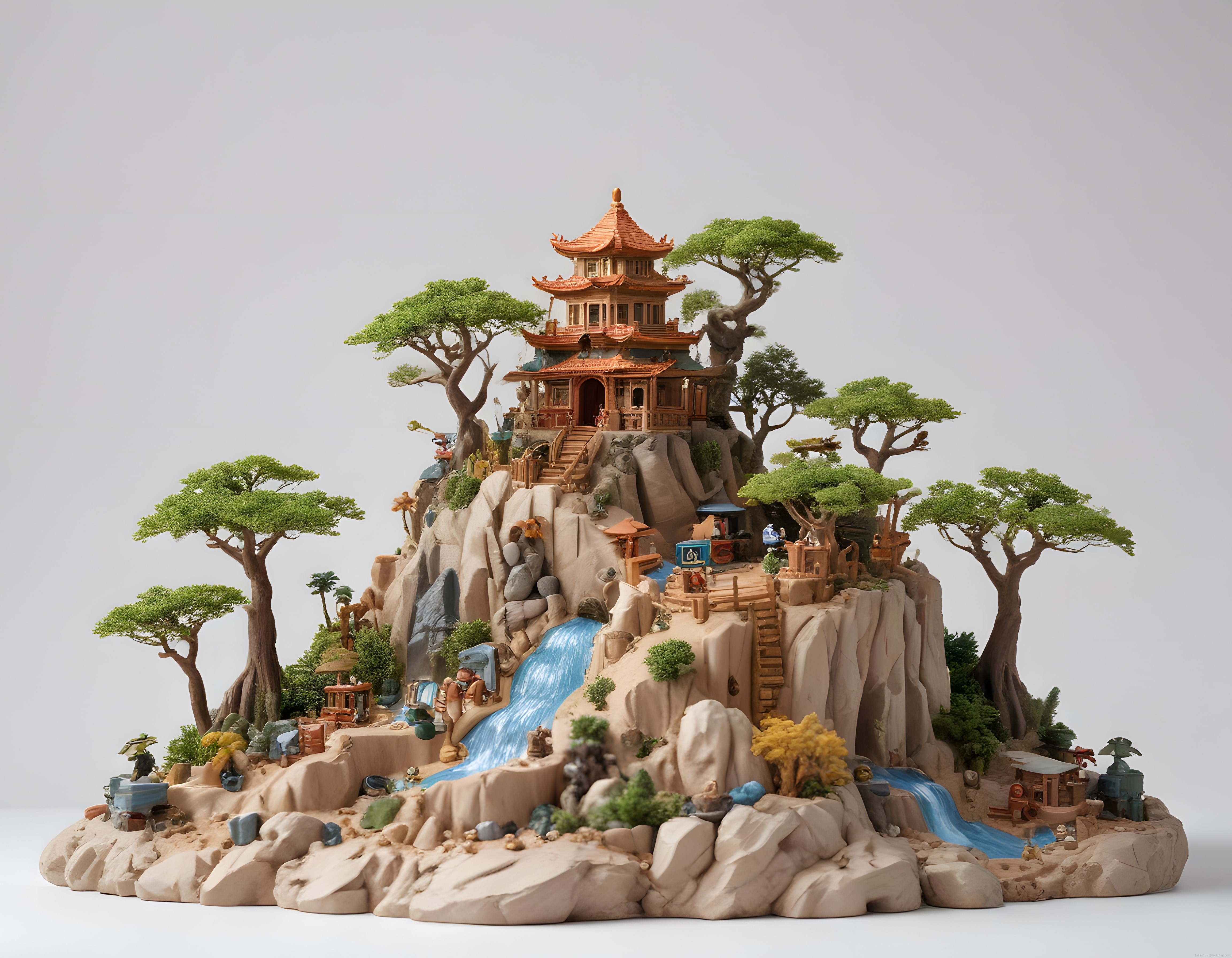 Kayalık Yamaçta Gizli Pagoda: Doğu Mimarisine Ait Fantastik Minyatür Diorama