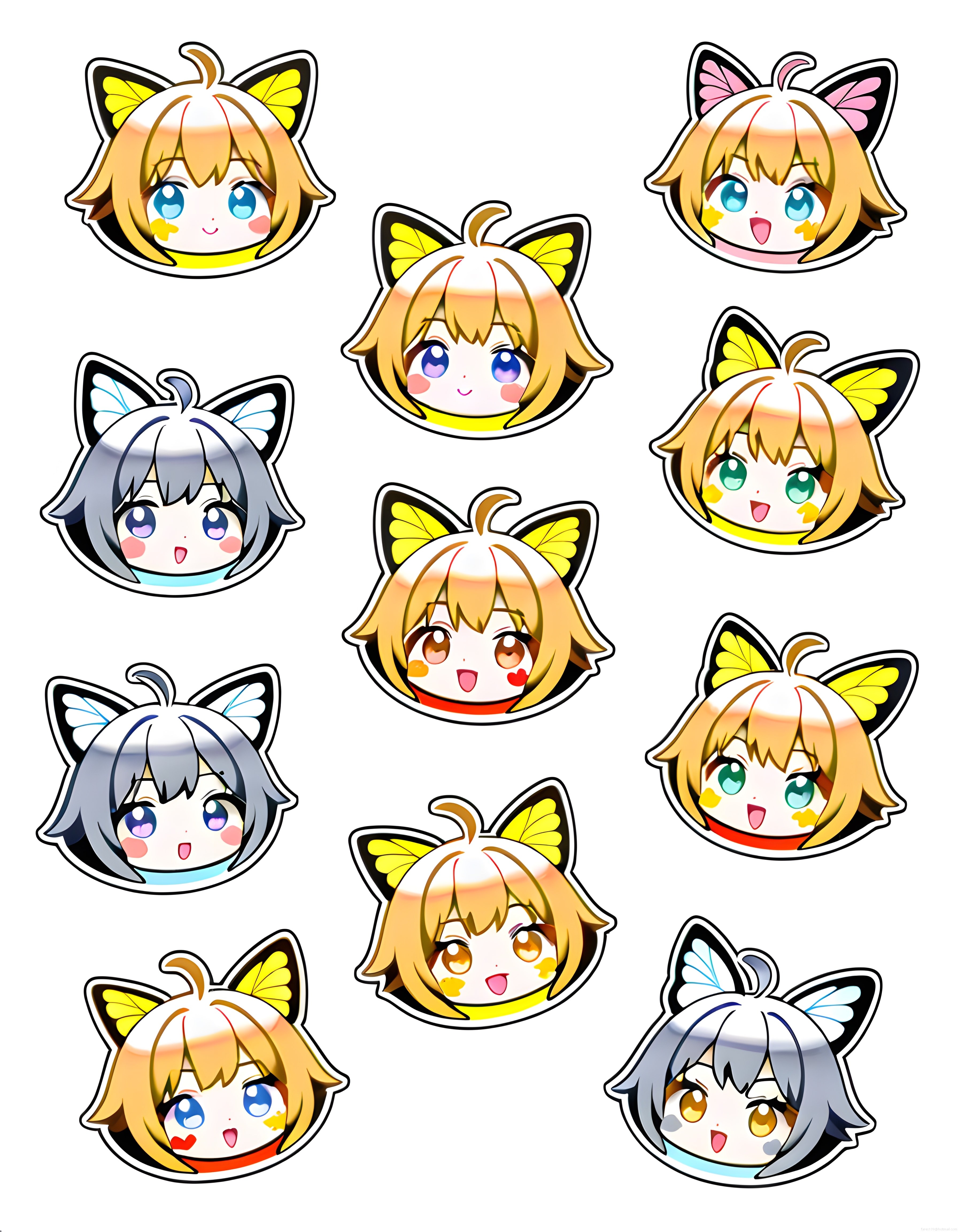 Kelebek Kulaklı Chibi Anime Çıkartma Seti: Sevimli Kawaii Karakter Stickerleri
