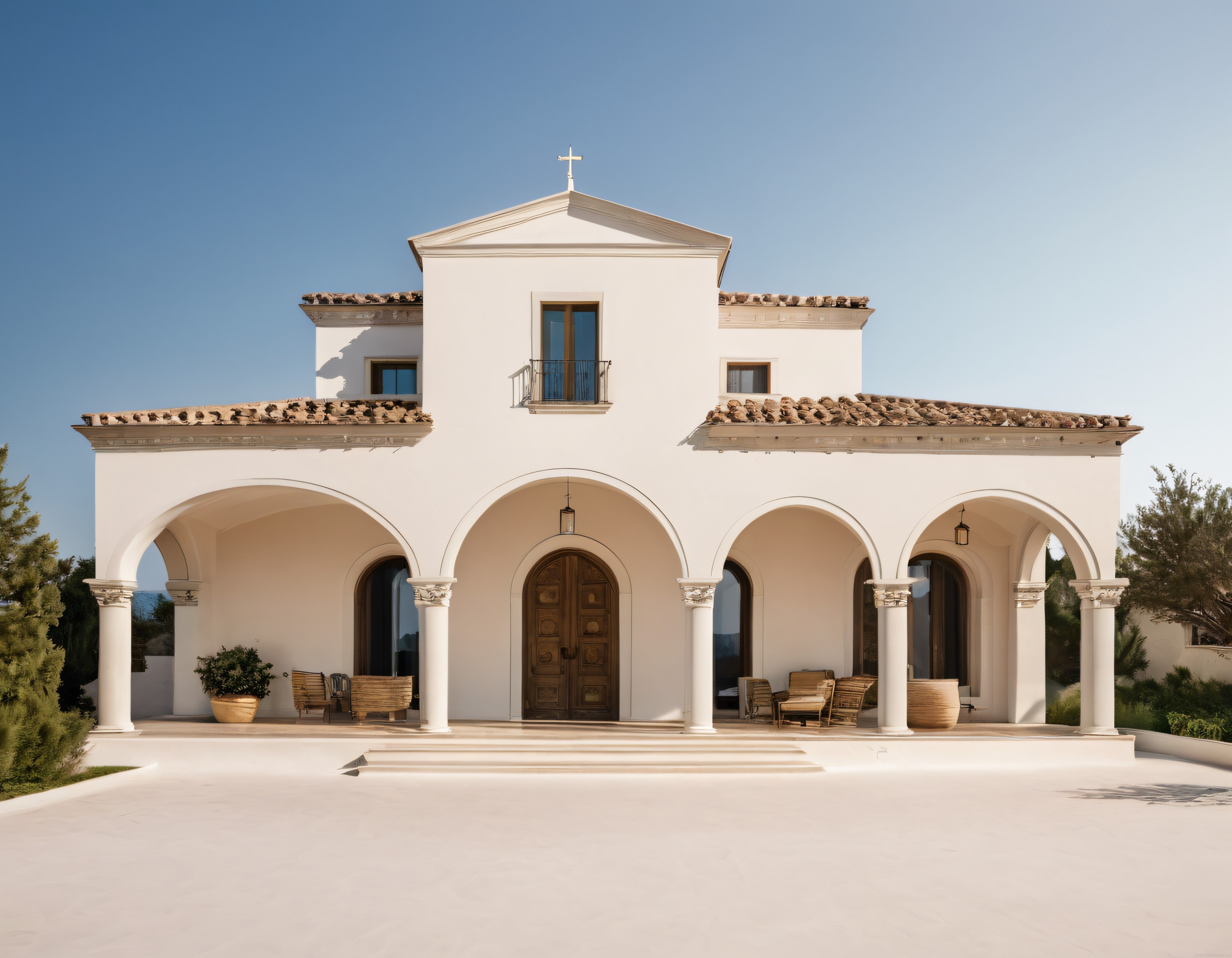 Kemerli Avlusu ve Sütunlarıyla Eşsiz Akdeniz Beyaz Villa Mimarisi