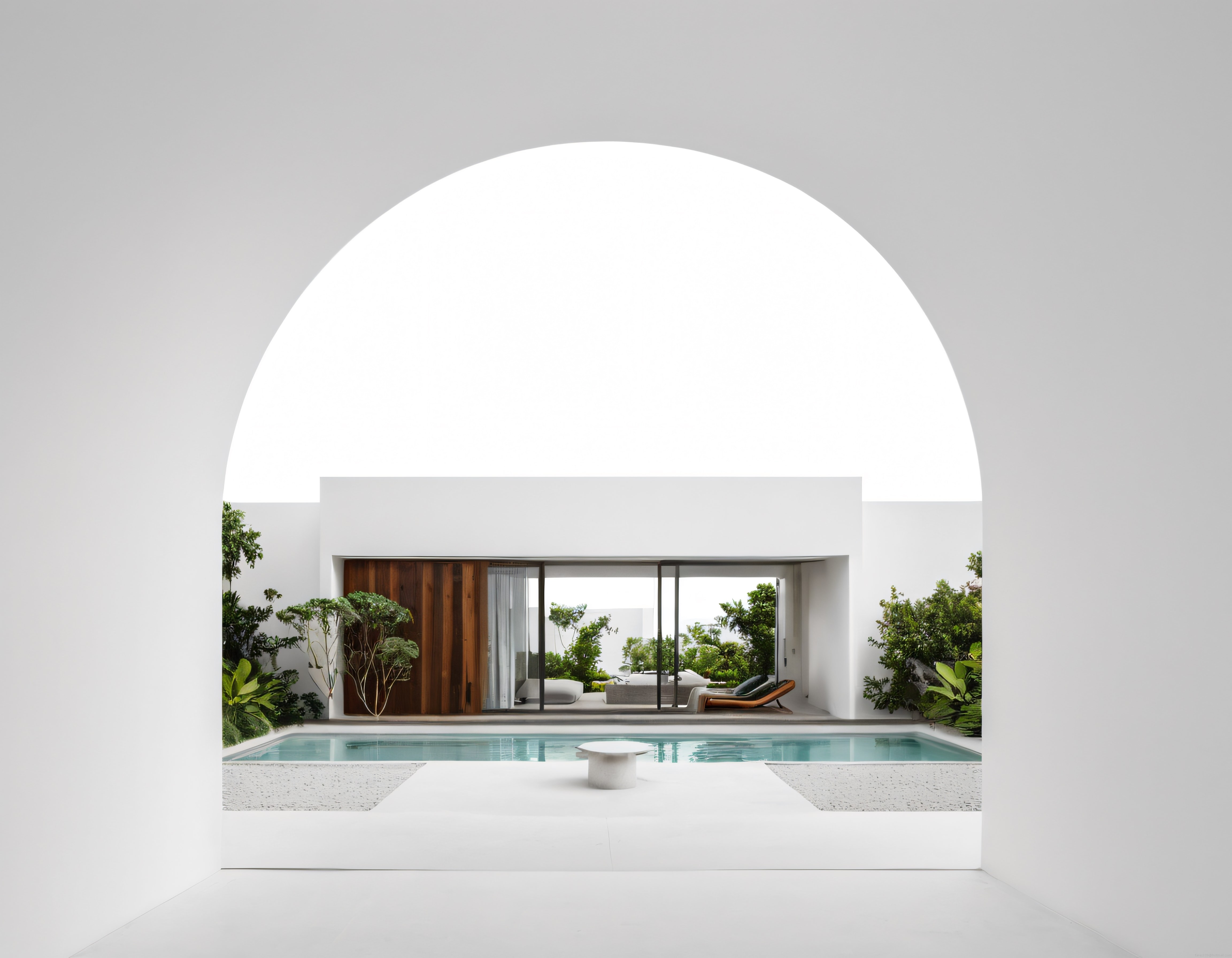 Kemerli Beyaz Avluda Modern Villa, Havuz ve Yeşil Bahçe Manzarası