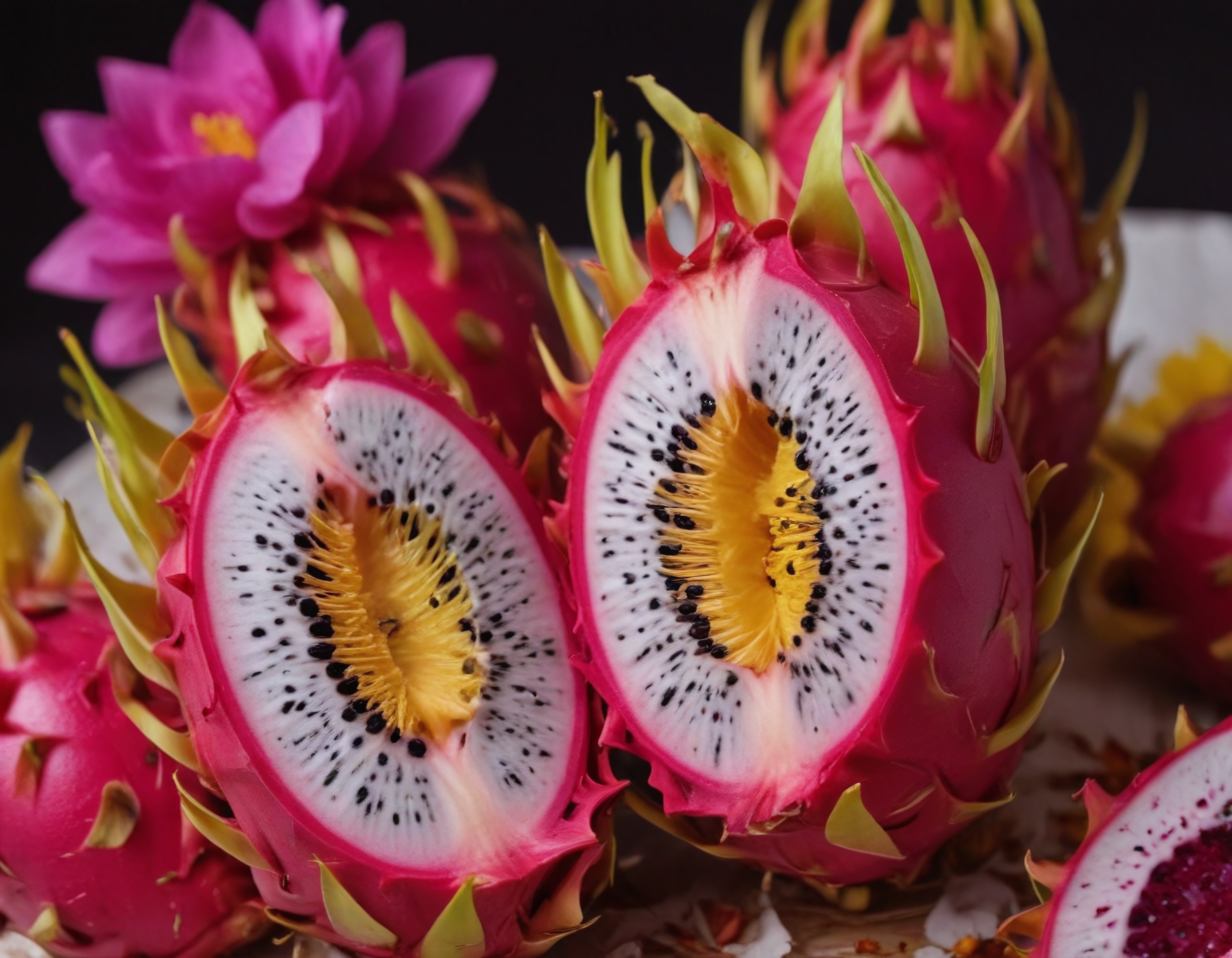 Kesilmiş pitaya meyvesi yakın çekim: tropikal lezzetin görsel şöleni