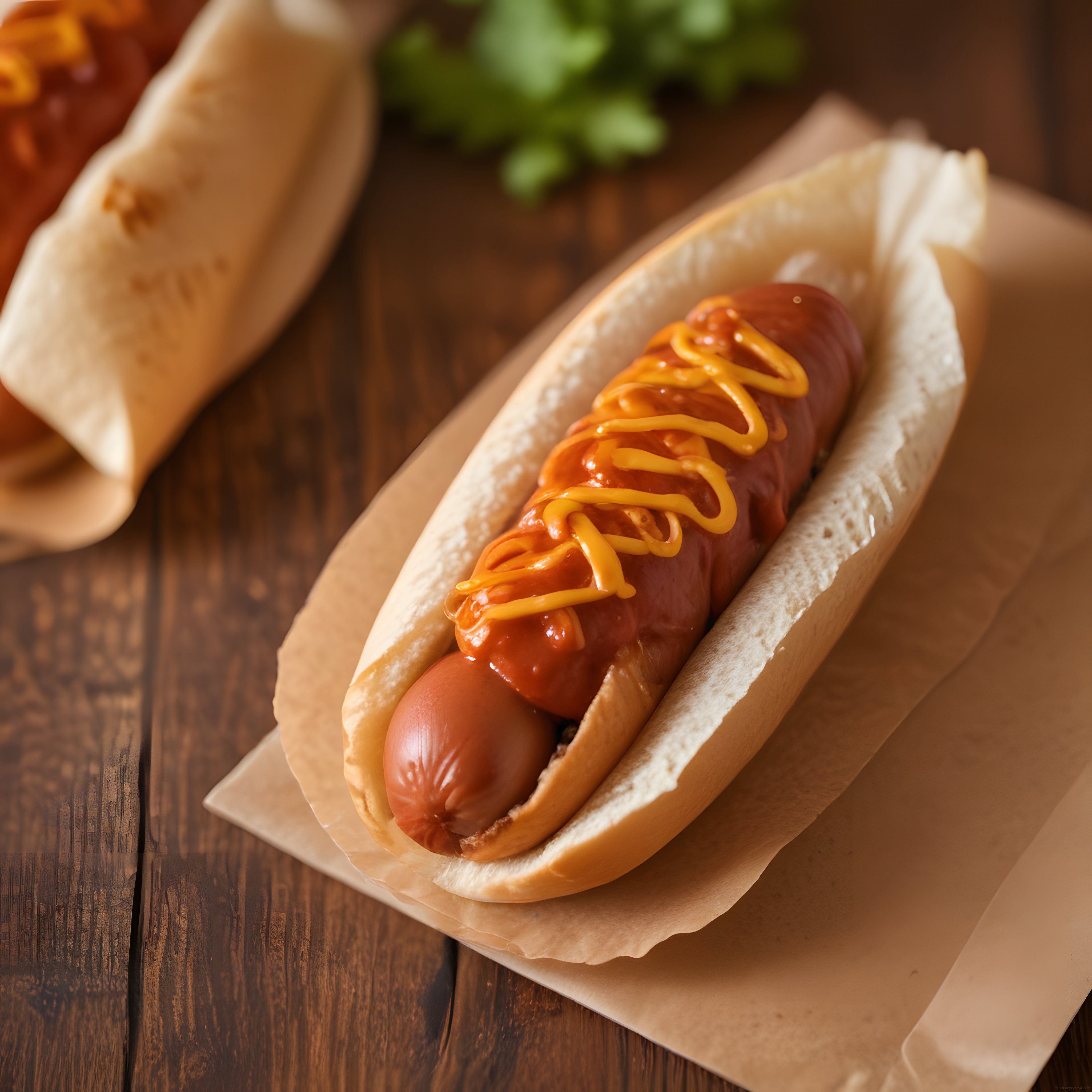 Ketçap ve Hardal Soslu, Yumuşak Ekmeğiyle Sıcacık Amerikan Hot Dog Sunumu