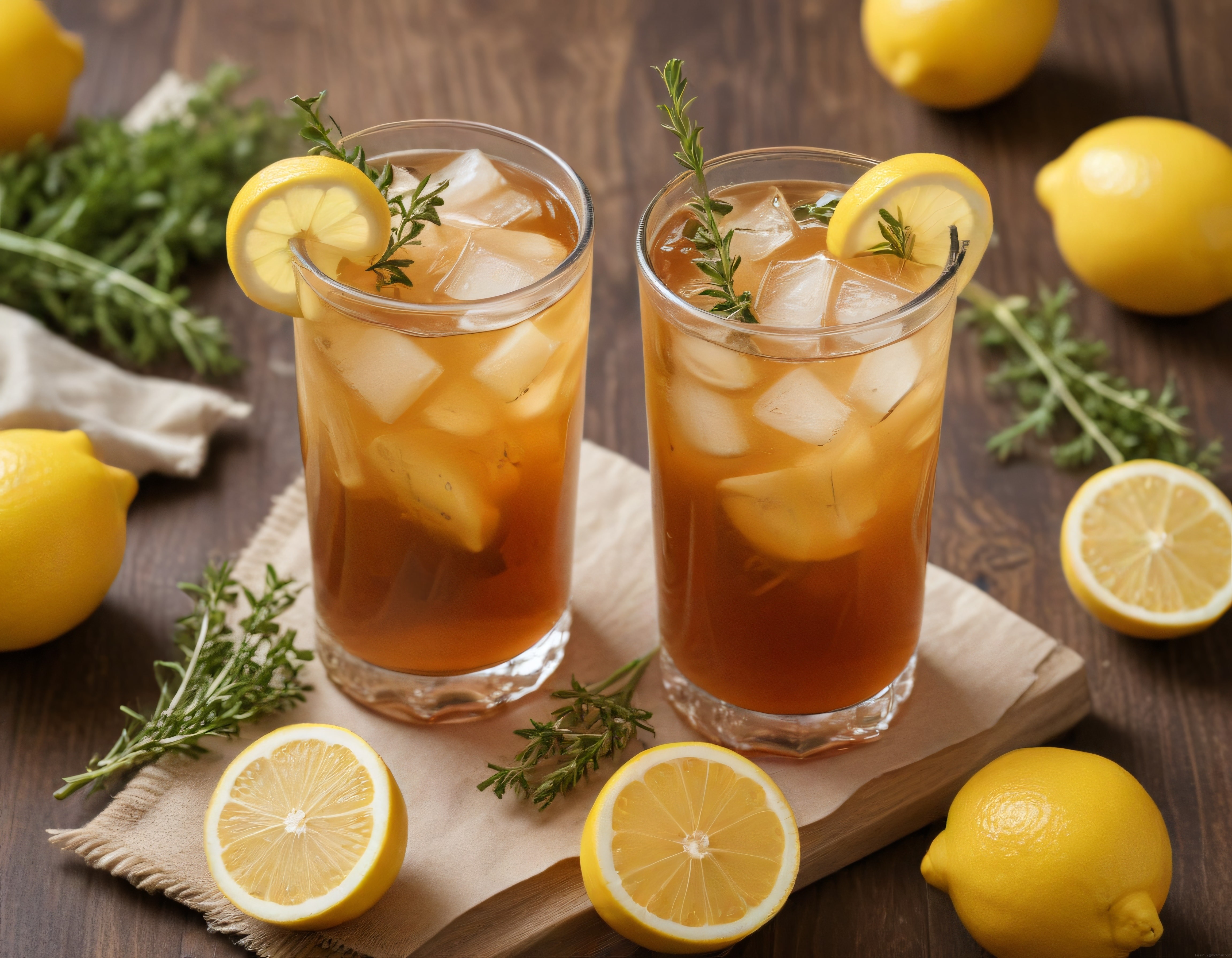 Keten Bez Üzerinde Buz Dilimli Limonlu Serinletici Çay Tarifi