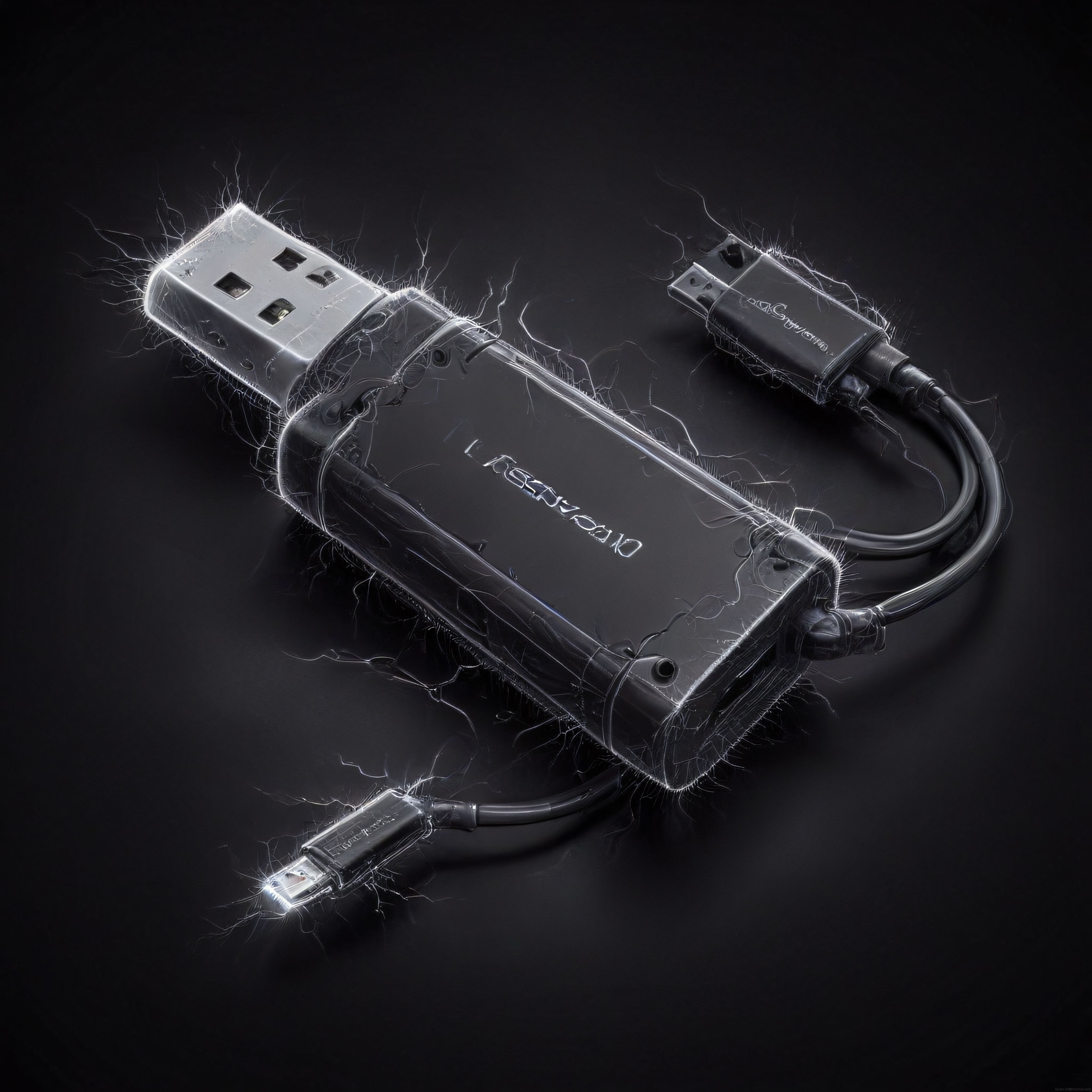 Kingston USB Hub: Karanlık Fon Üzerinde Elektrik Efektli Dramatik Ürün Görseli