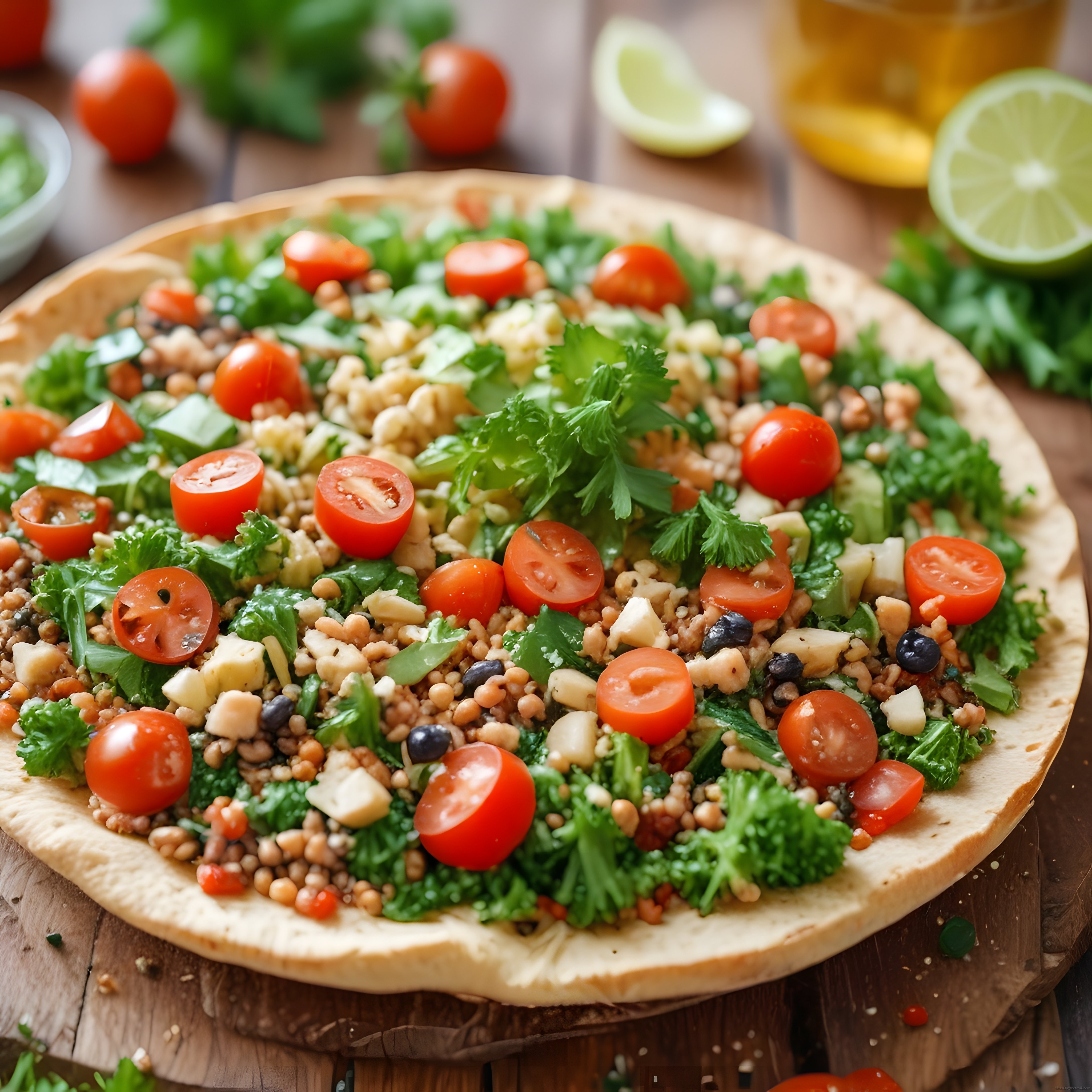 Kinoa, Peynir ve Taze Sebzelerle Sağlıklı Lavaş Taban Pizza