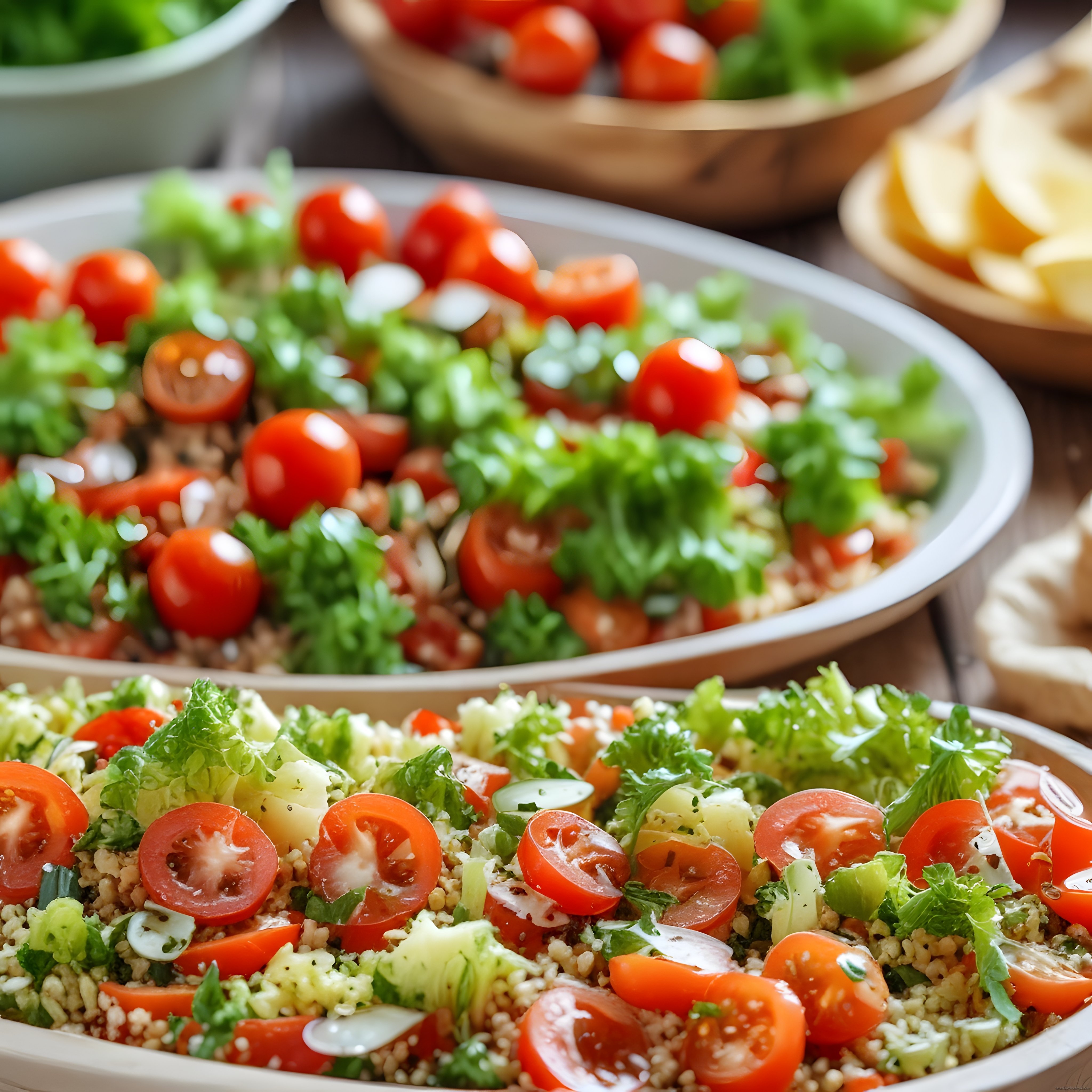 Kinoa salatası, domates ve taze yeşilliklerle sağlıklı beslenme konsepti