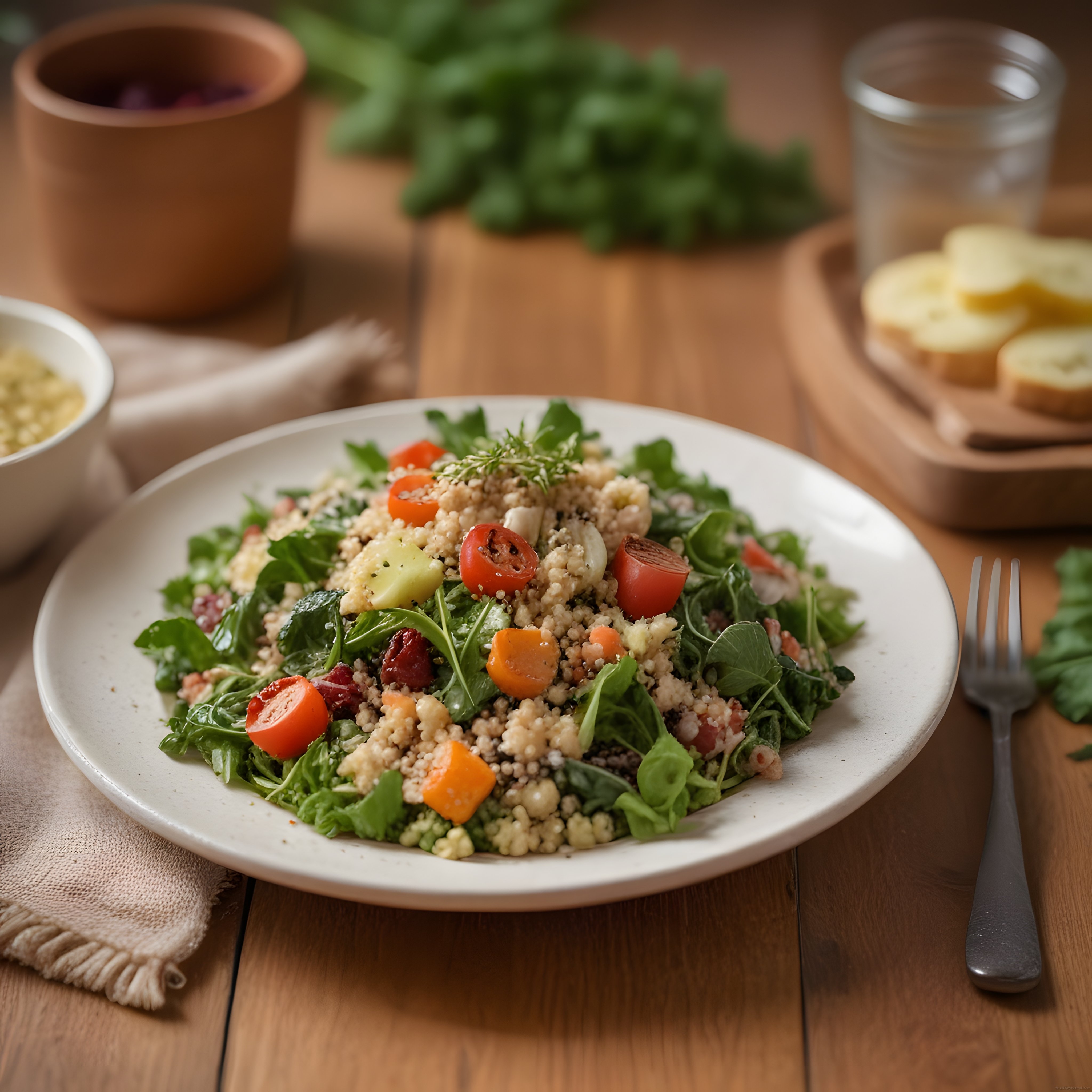 Kinoa ve Akdeniz Yeşillikleriyle Besleyici Salata Tarifi Sunumu