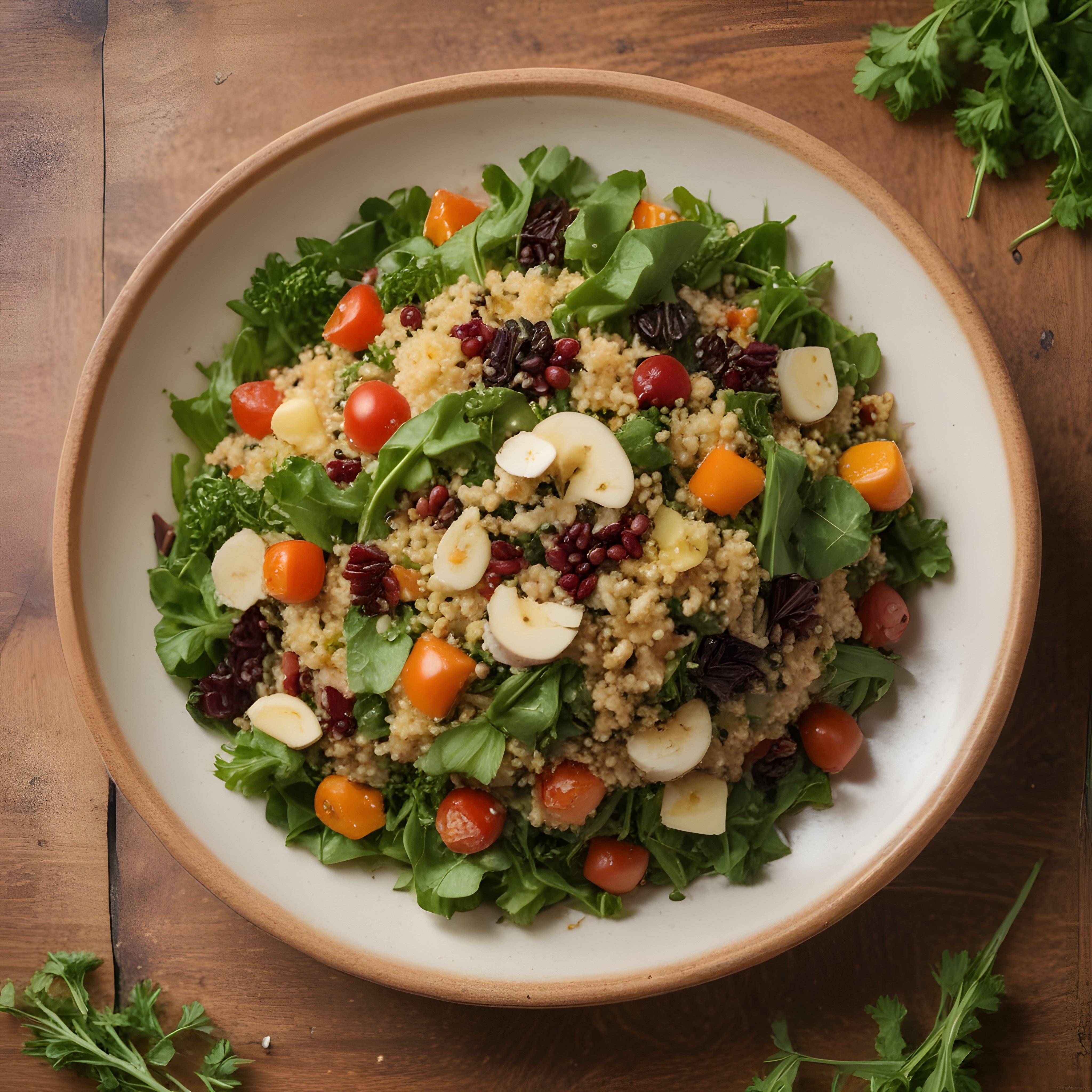 Kinoalı Renkli Salata: Yumurta, Nar ve Taze Yeşilliklerle Besleyici Kase