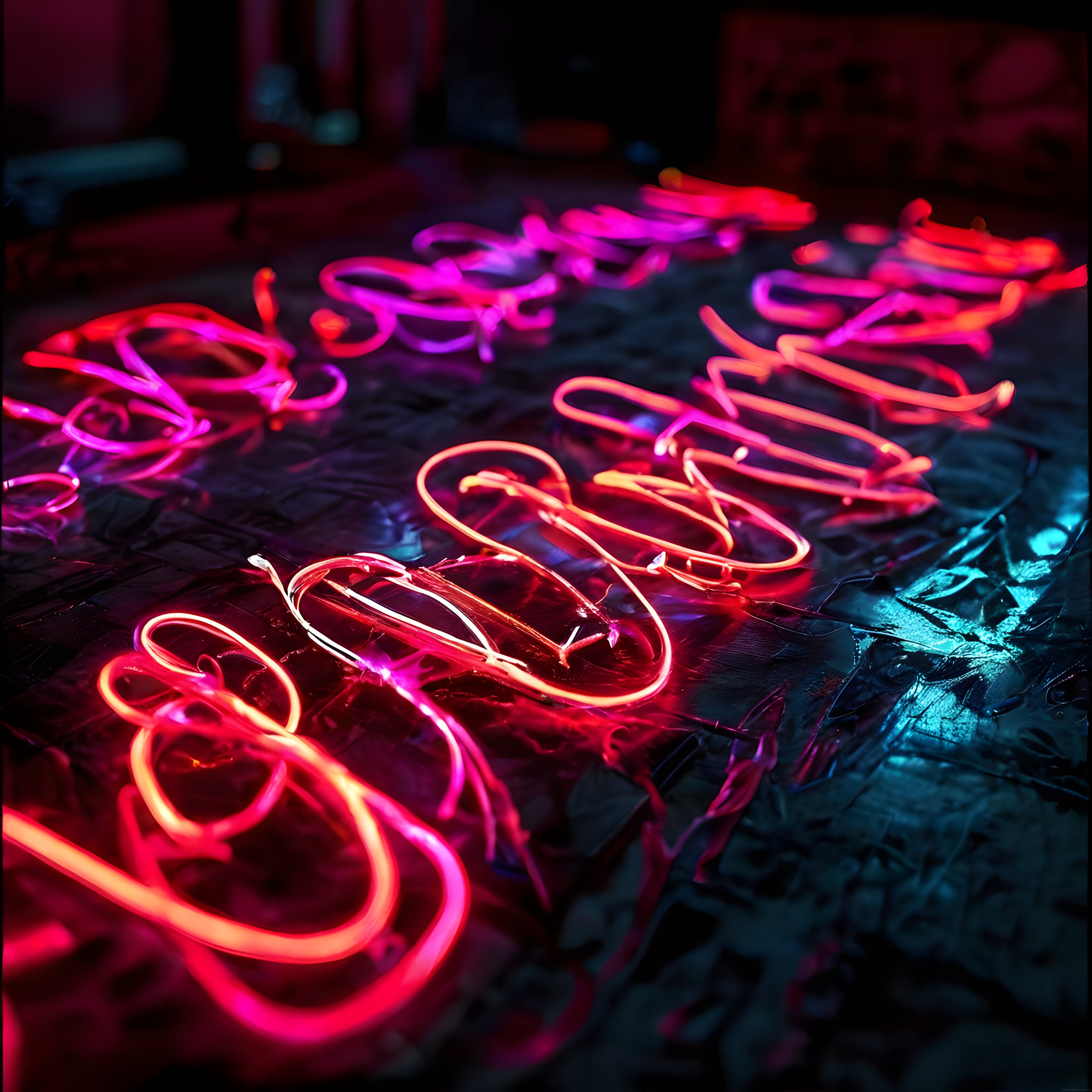 Kırık Cam Üzerinde Dans Eden Neon Işıkların Büyüleyici Gece Atmosferi