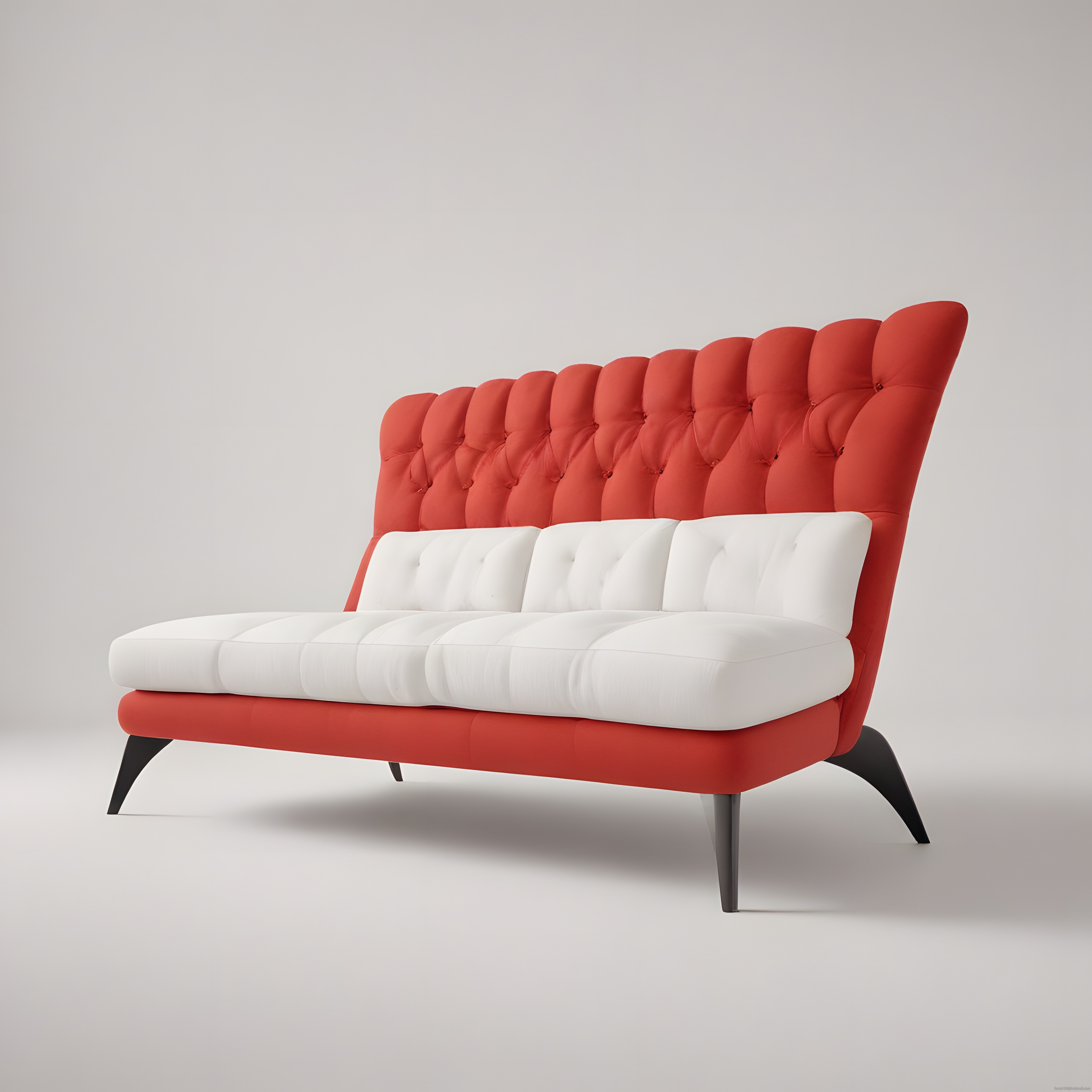 Kırmızı Beyaz Kapitoneli Modern Kanepe ile Elegan Salon Dekorasyonu