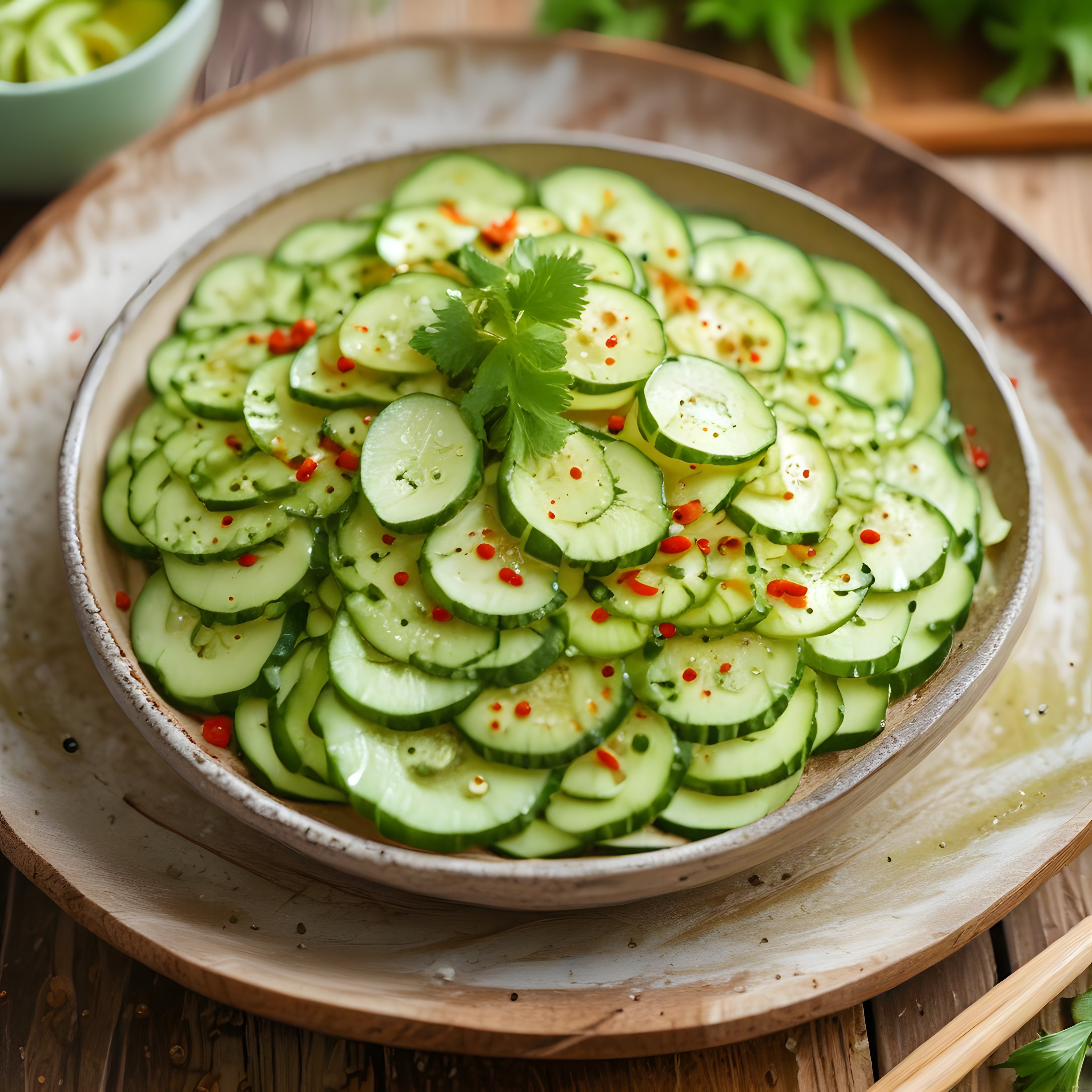 Kırmızı Biber ve Soslu Salatalık Dilimleri ile Hafif Yaz Salatası