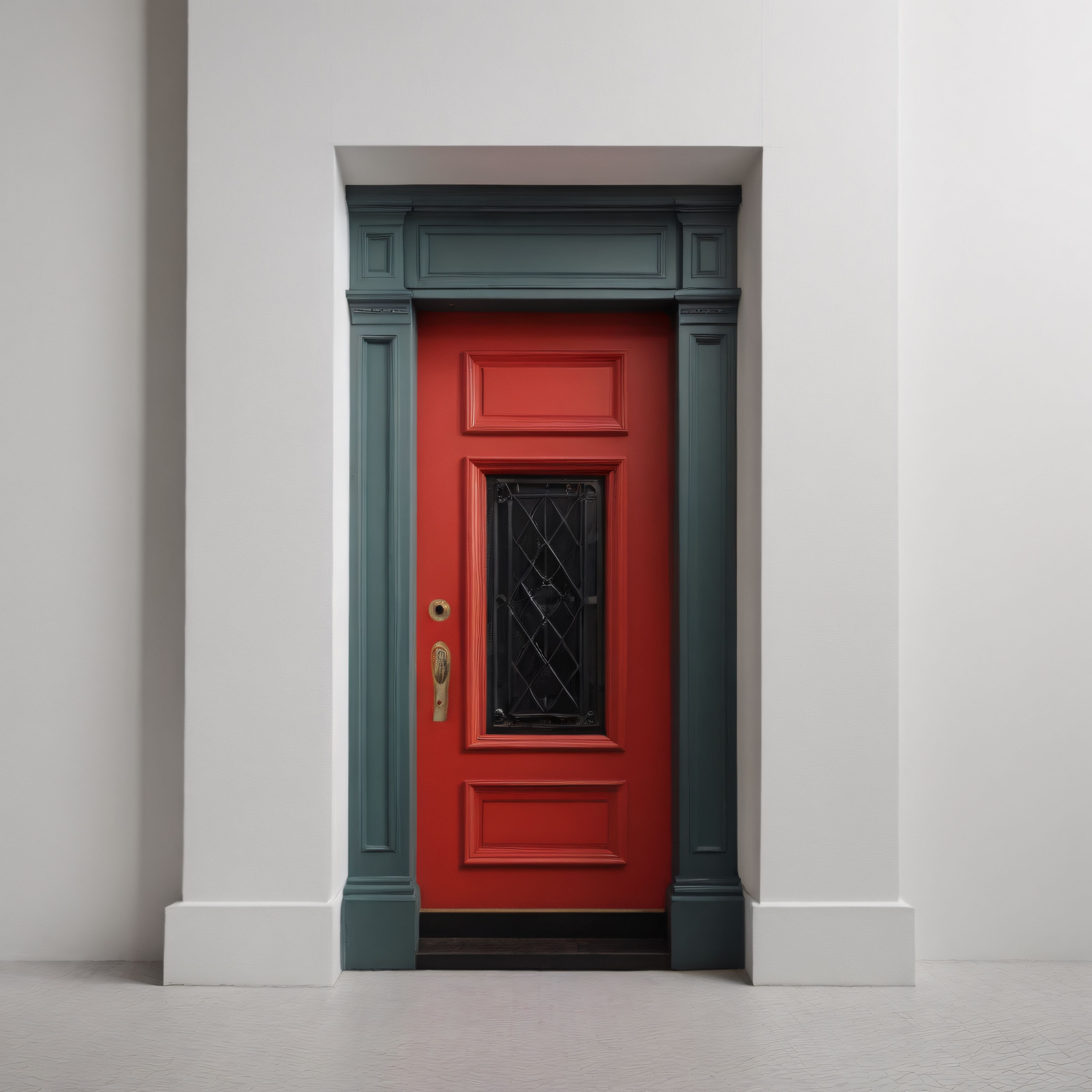Kırmızı Camlı Klasik Dış Kapı ve Yeşil Kasalı Minimalist Mimari Detay
