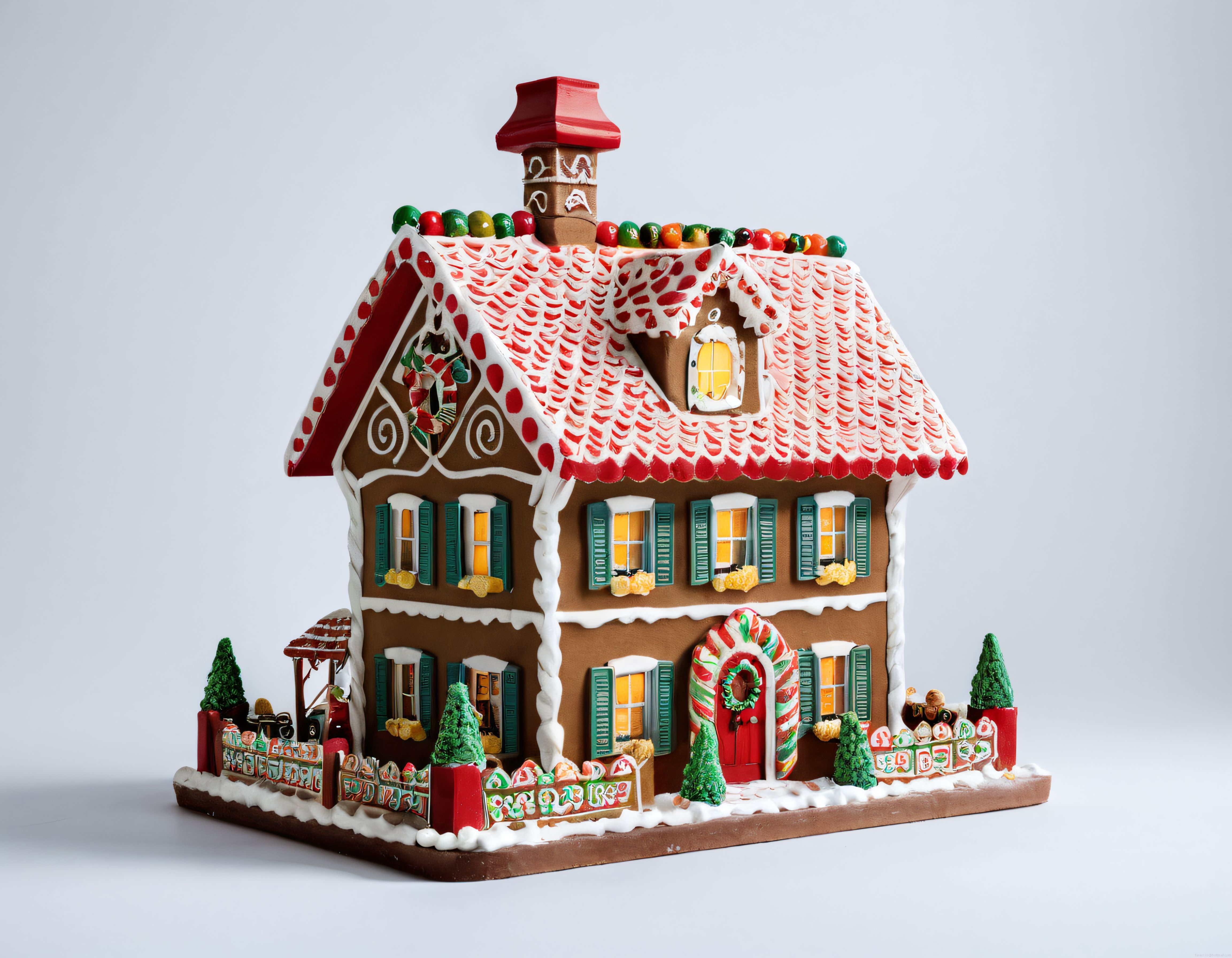 Kırmızı Çatılı ve Şeker Kamışı Kapılı Işıklı Noel Evi Dekorasyon Figürü