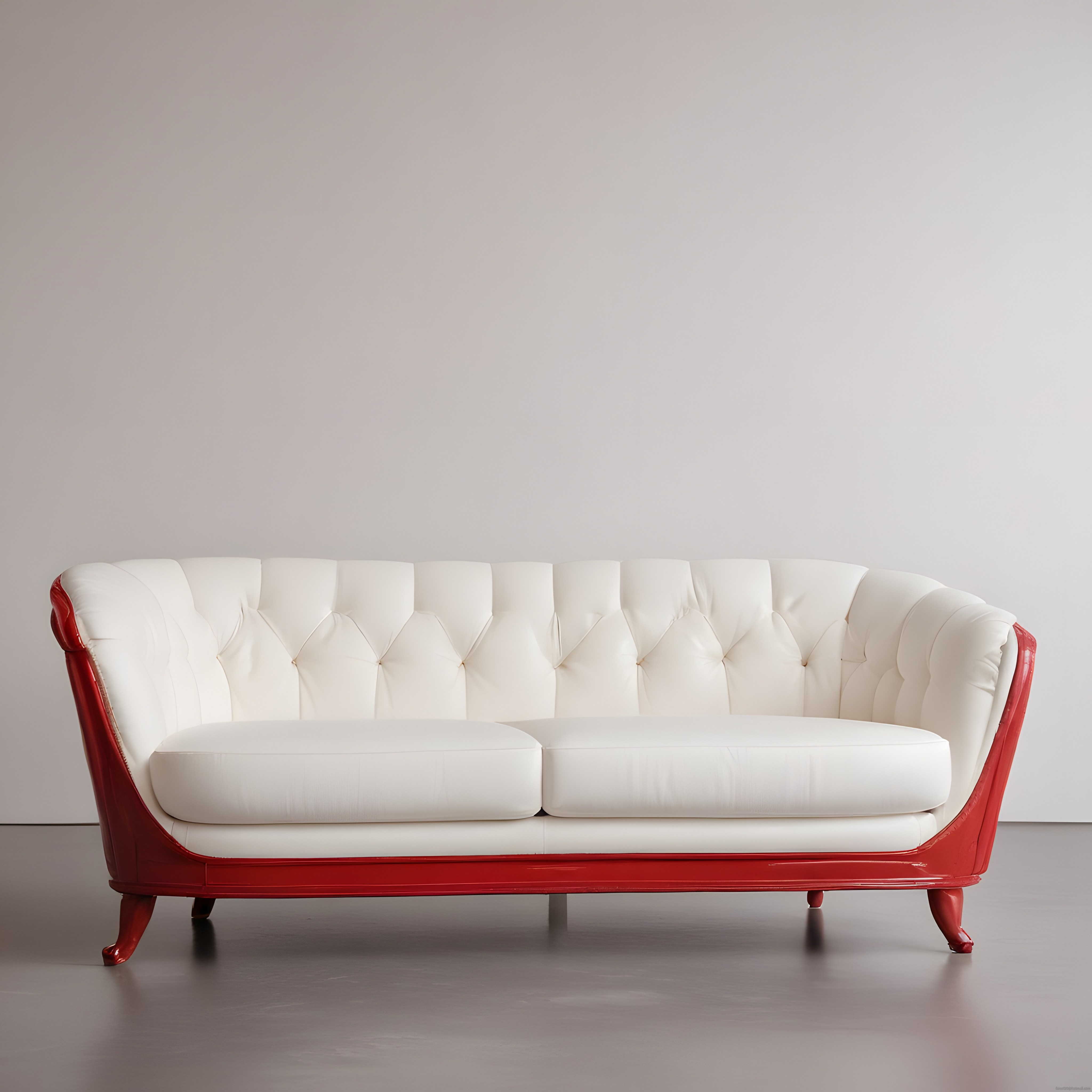 Kırmızı Detaylı Beyaz Kapitoneli Modern Kanepe ve Minimalist İç Mekan Tasarımı