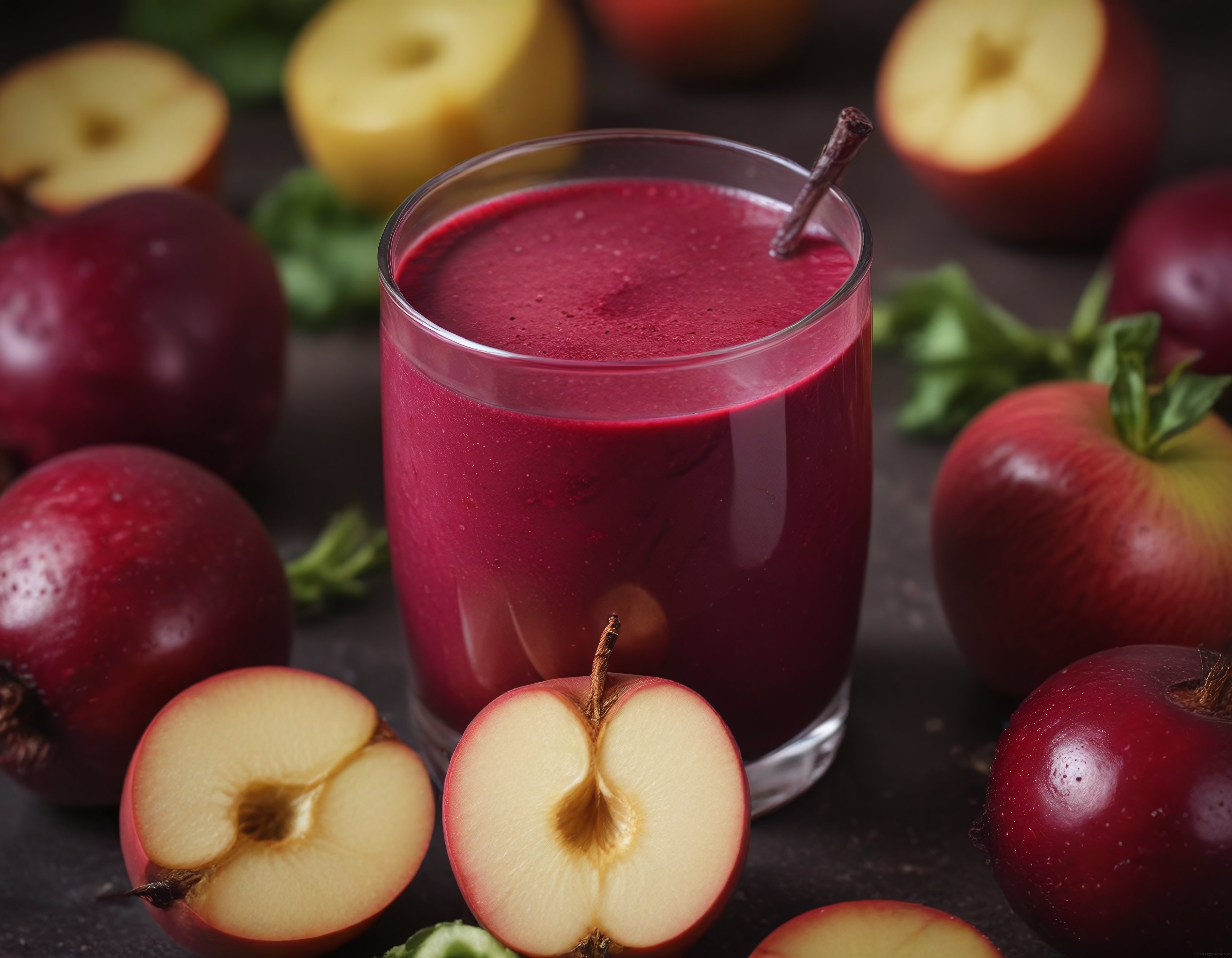 Kırmızı Elmalı Smoothie: Doğal Meyve Suyu ve Sağlıklı İçecek Sunumu