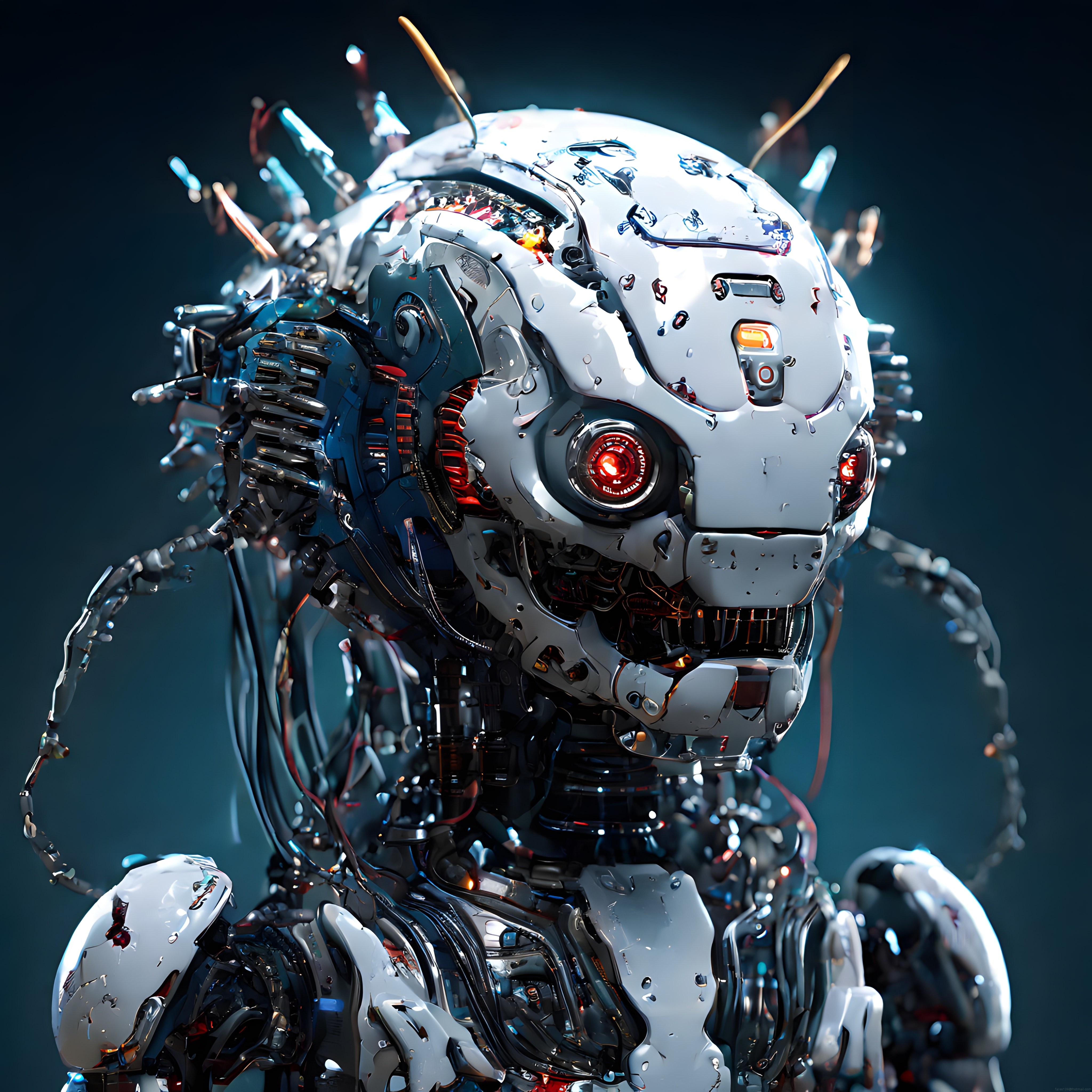 Kırmızı Gözlü Geleceğin İnsansı Robotu: Cyberpunk Mekanik Tasarım
