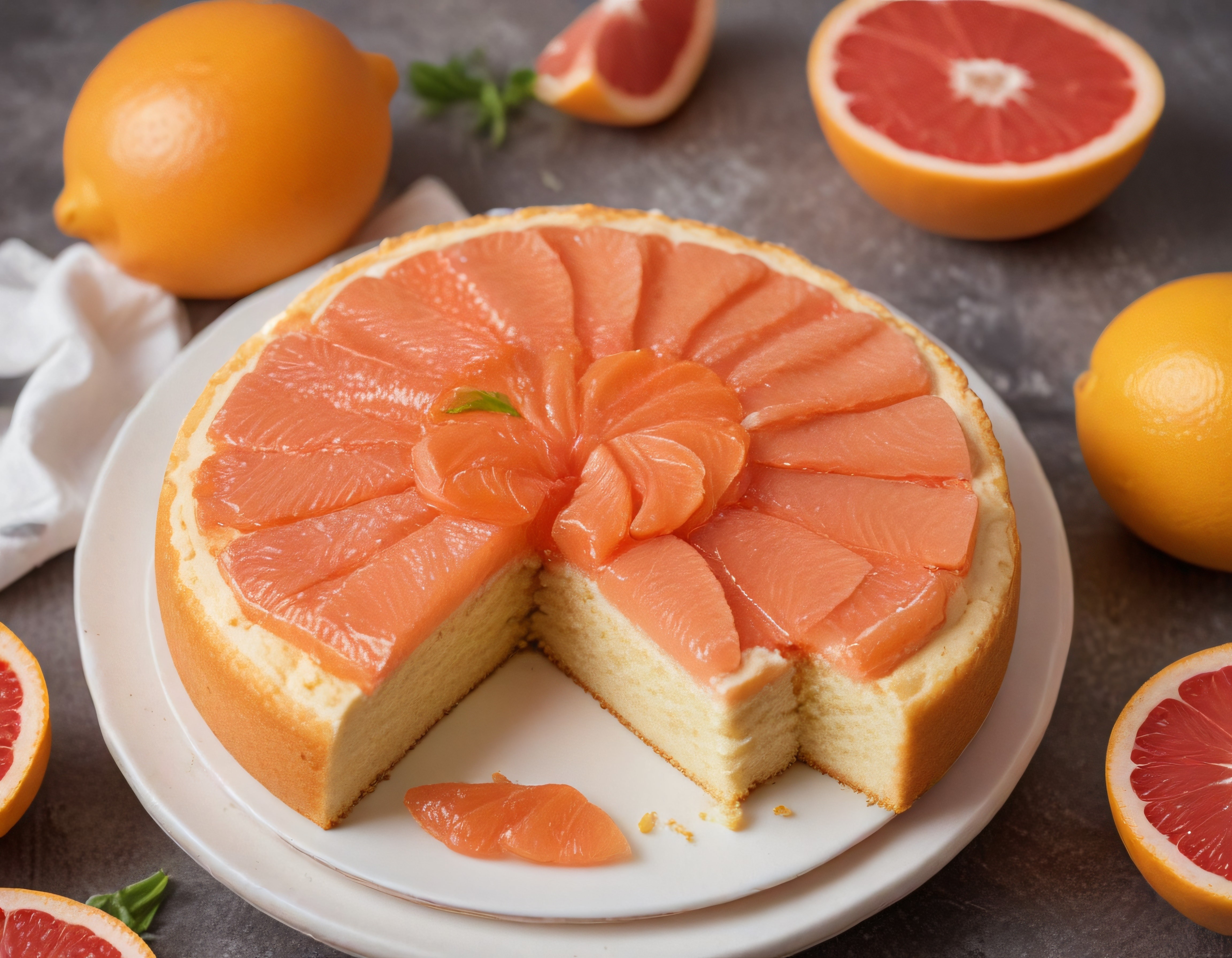 Kırmızı Greyfurt Dilimleriyle Süslenmiş Ev Yapımı Cheesecake Tatlısı Kırmızı Greyfurt Dilimleriyle Süslenmiş Ev Yapımı Cheesecake Tatlısı