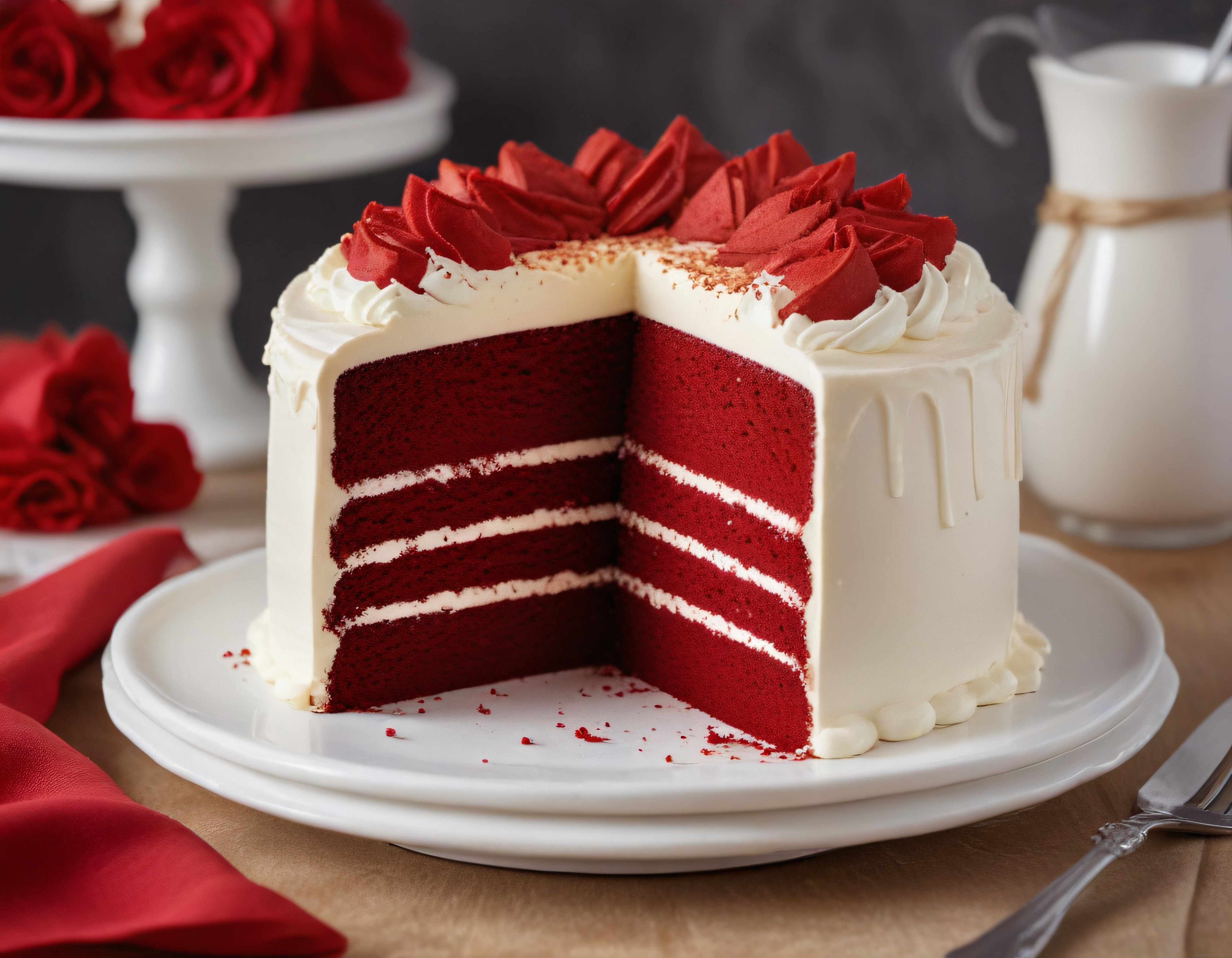 Kırmızı Kadife Pasta: Üç Katlı Kremalı Red Velvet ve Romantik Sunum